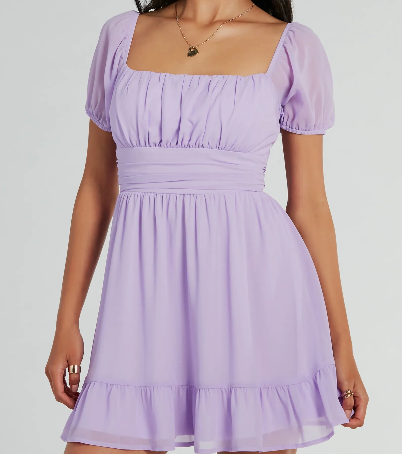 Ultimate Charming Puff Sleeve Chiffon Skater Dress