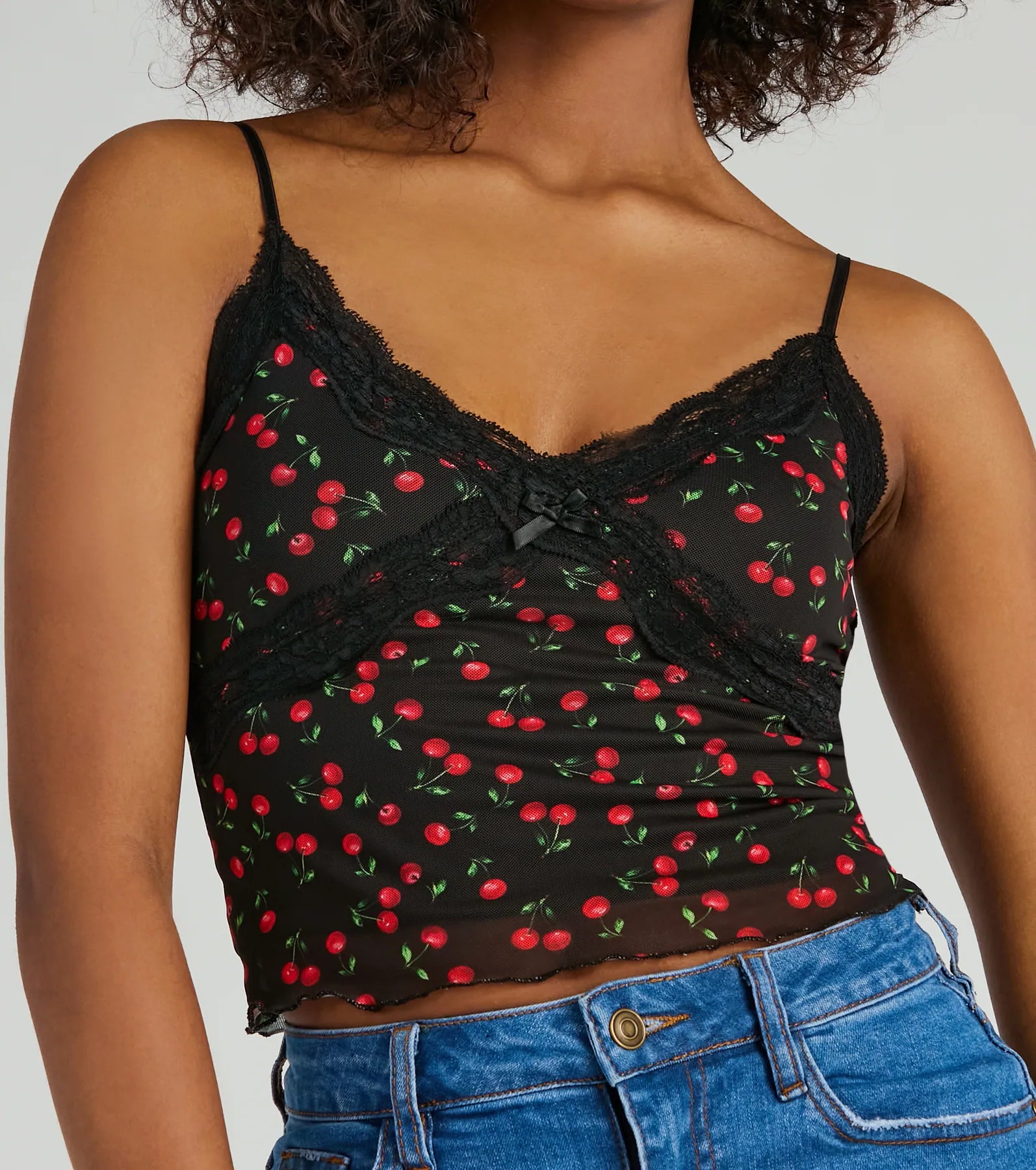 Ultimate Cherry Lace Cami Tank Top - Premium Mesh Festival Wear