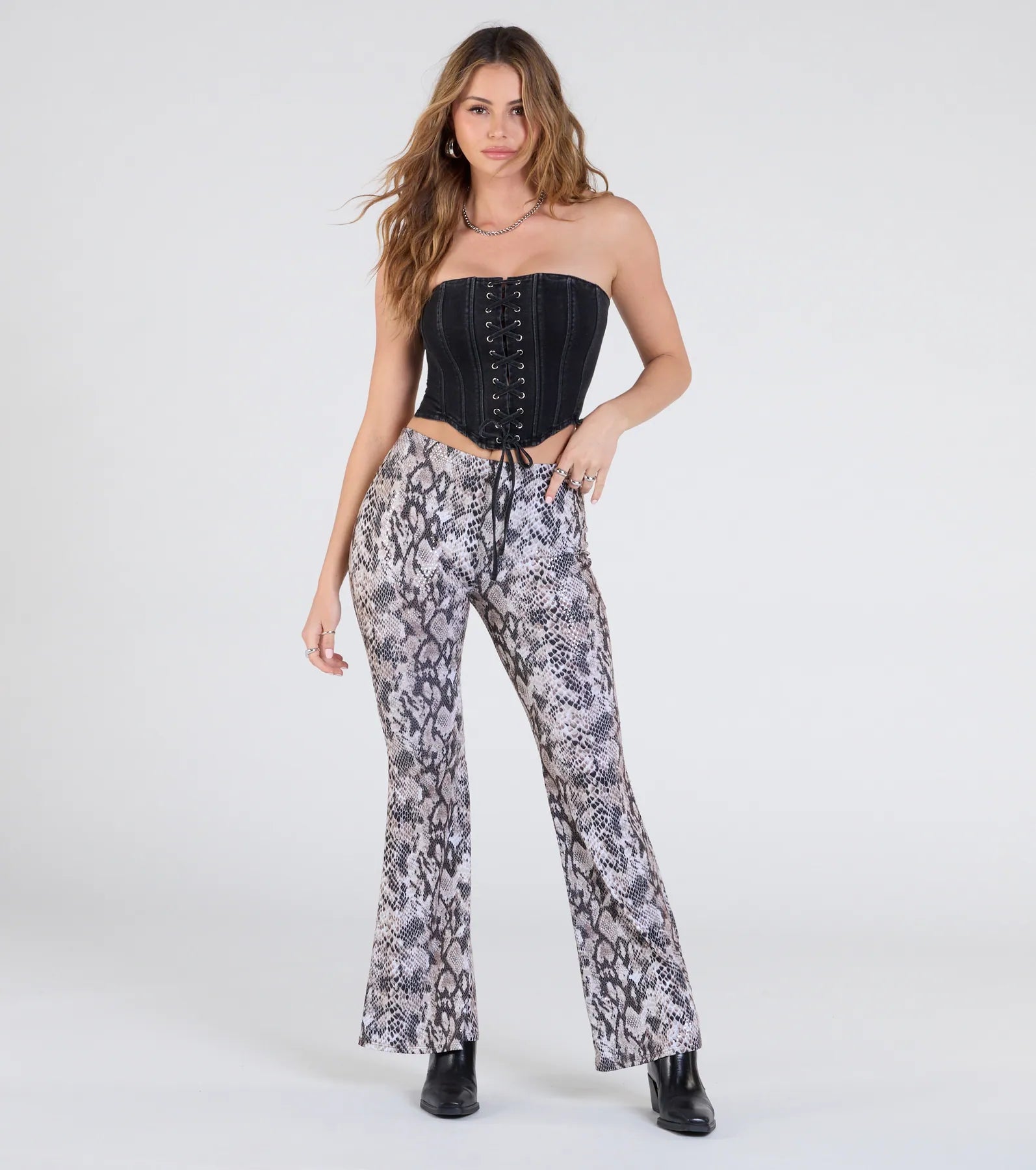 Premium Snake Print Sequin Flare Pants - Ultimate Statement Piece