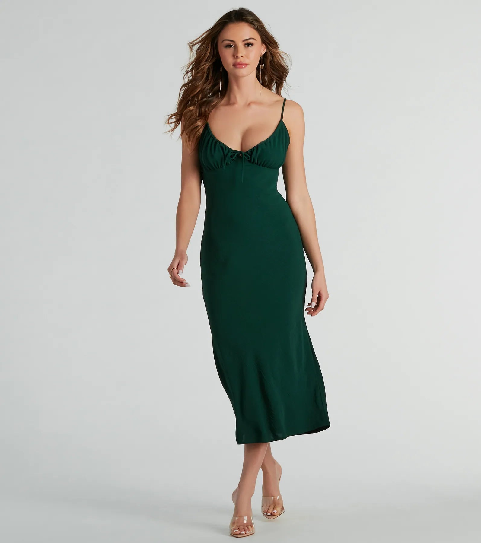 Premium V-Neck Tie Midi Dress - Ultimate Elegance