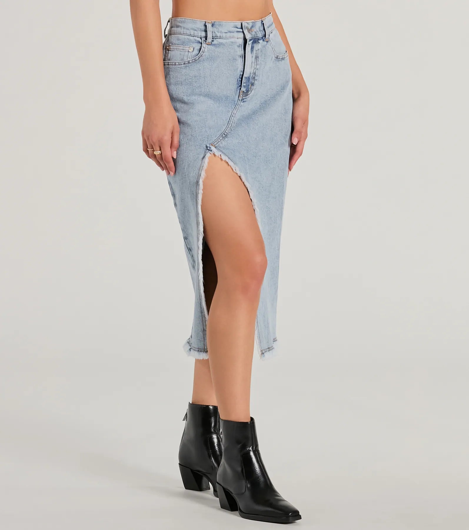 Ultimate Cool Composure High-Rise Denim Skirt with Frayed Slits