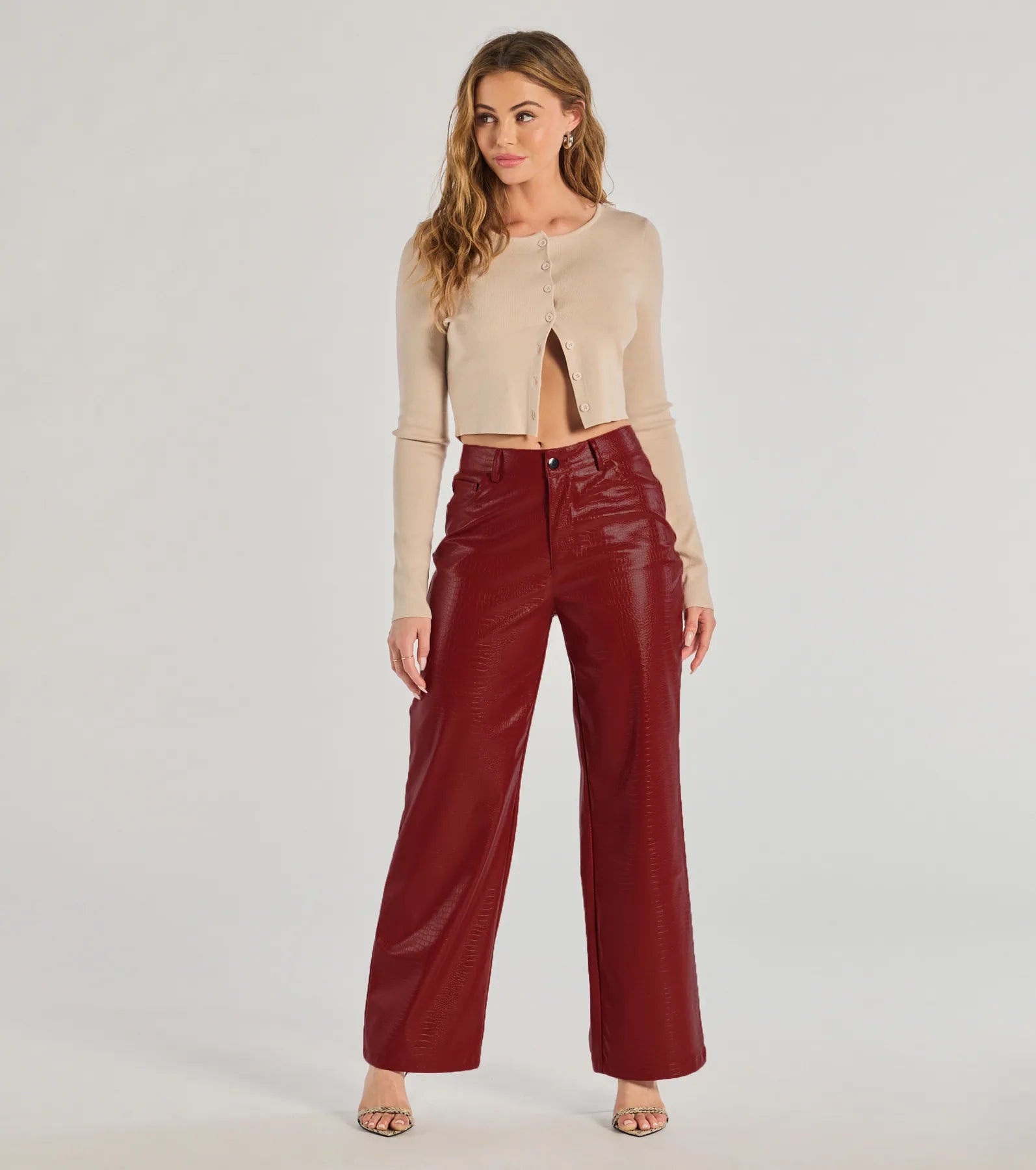 Premium Faux Leather Croc-Embossed Wide-Leg Pants - Ultimate Style Upgrade