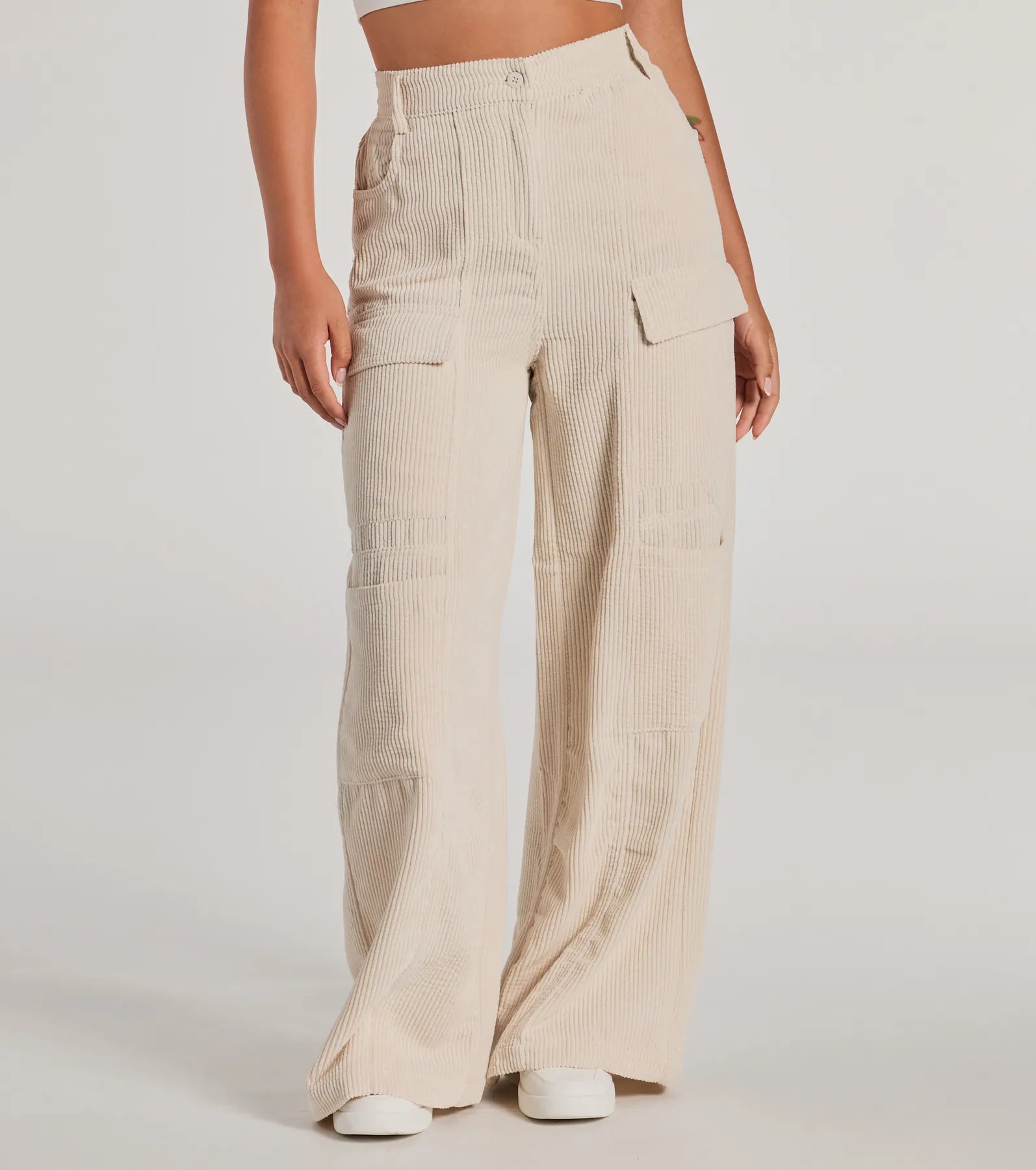 Premium High-Rise Corduroy Wide-Leg Cargo Pants - Upgrade Your Style