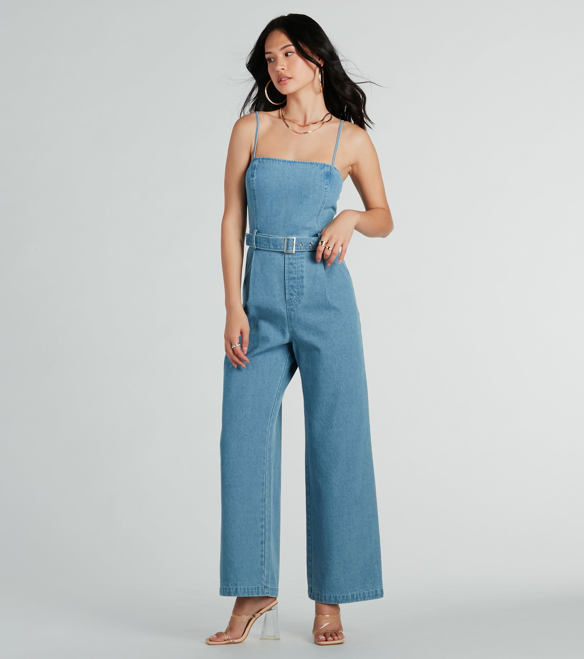 Ultimate Style Goals: Premium Belted Wide-Leg Denim Jumpsuit