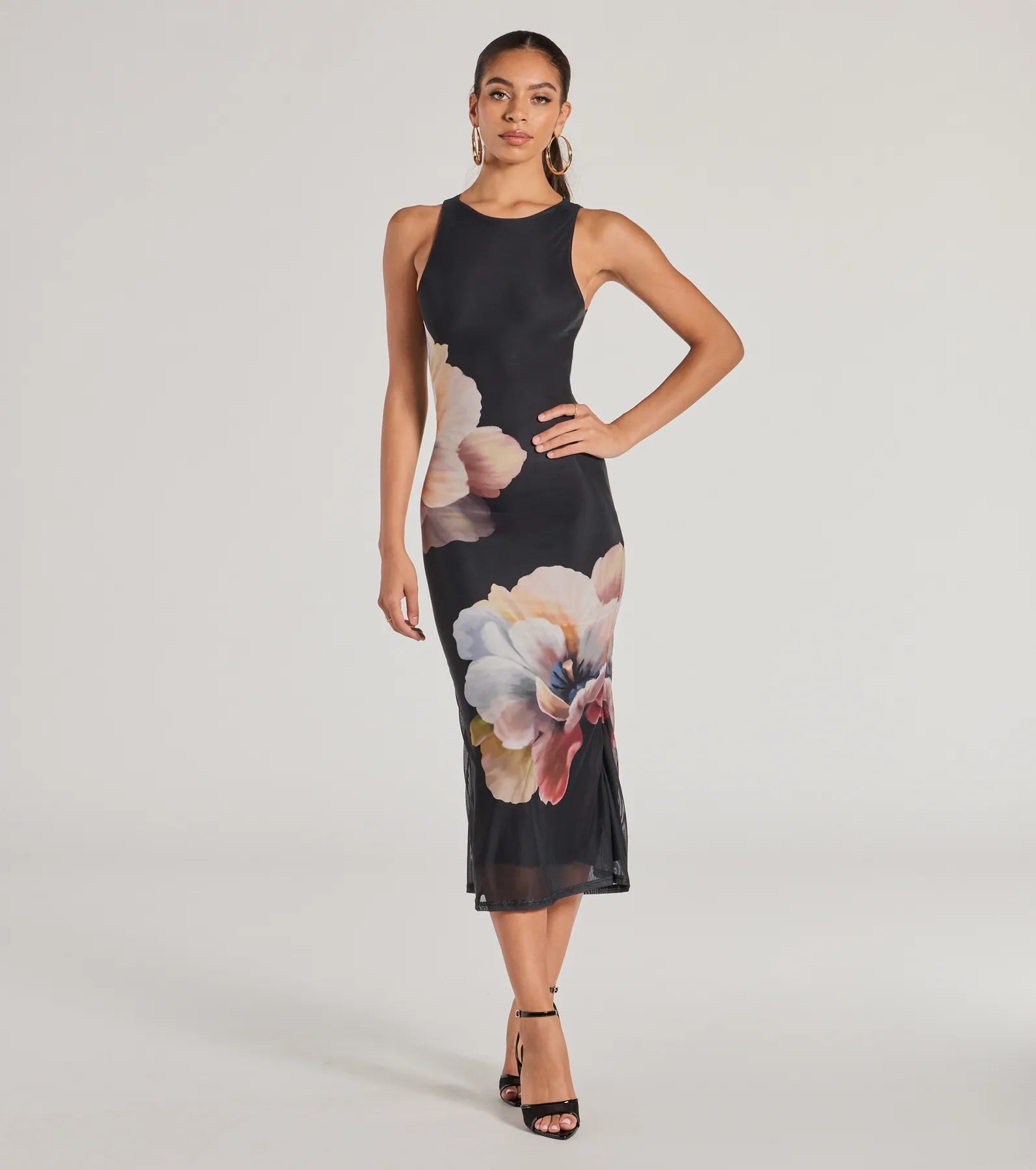 Ultimate Date Night Floral Mesh Midi Dress