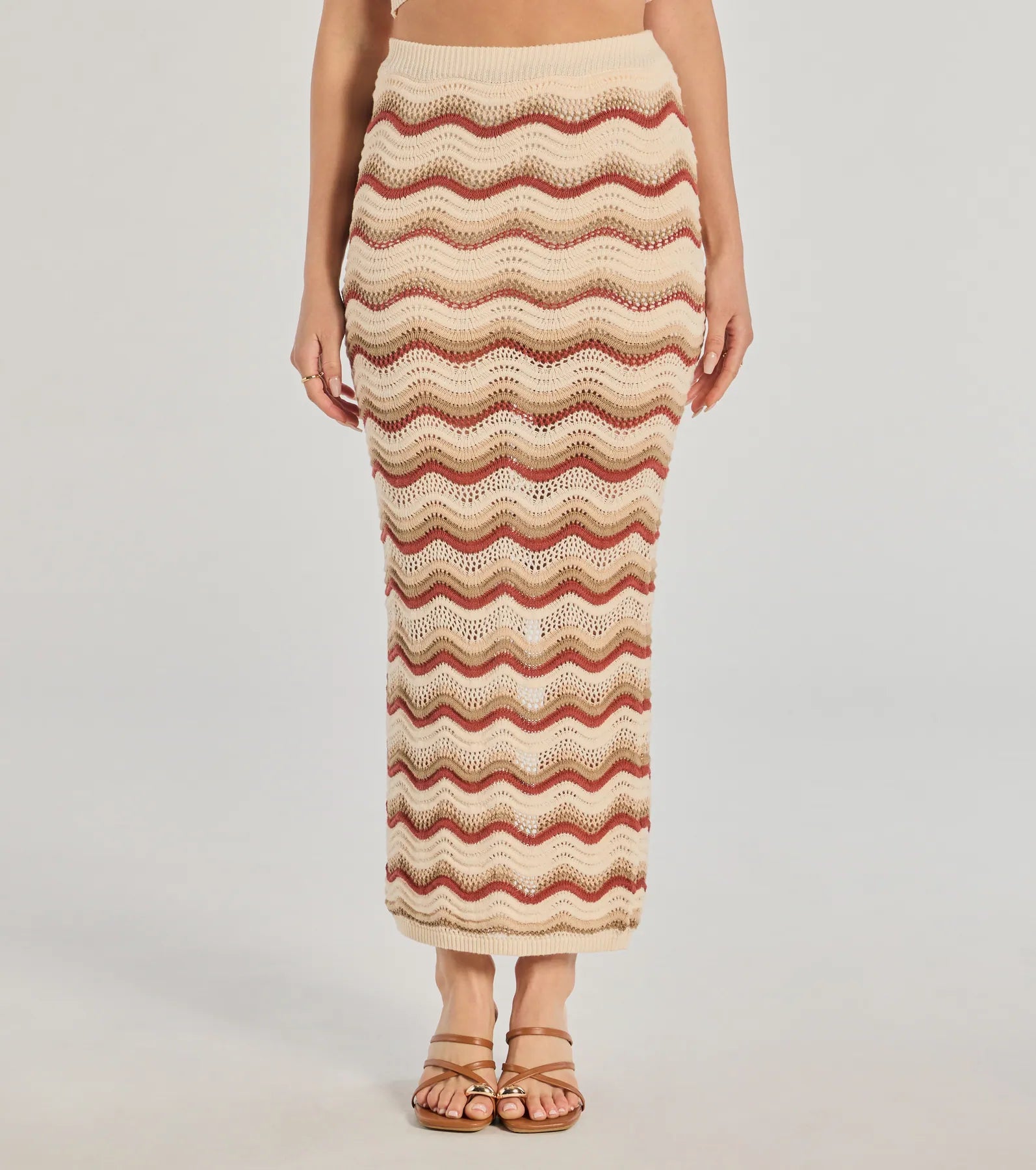 Ultimate Retro Chic Wavy Striped Crochet Midi Skirt