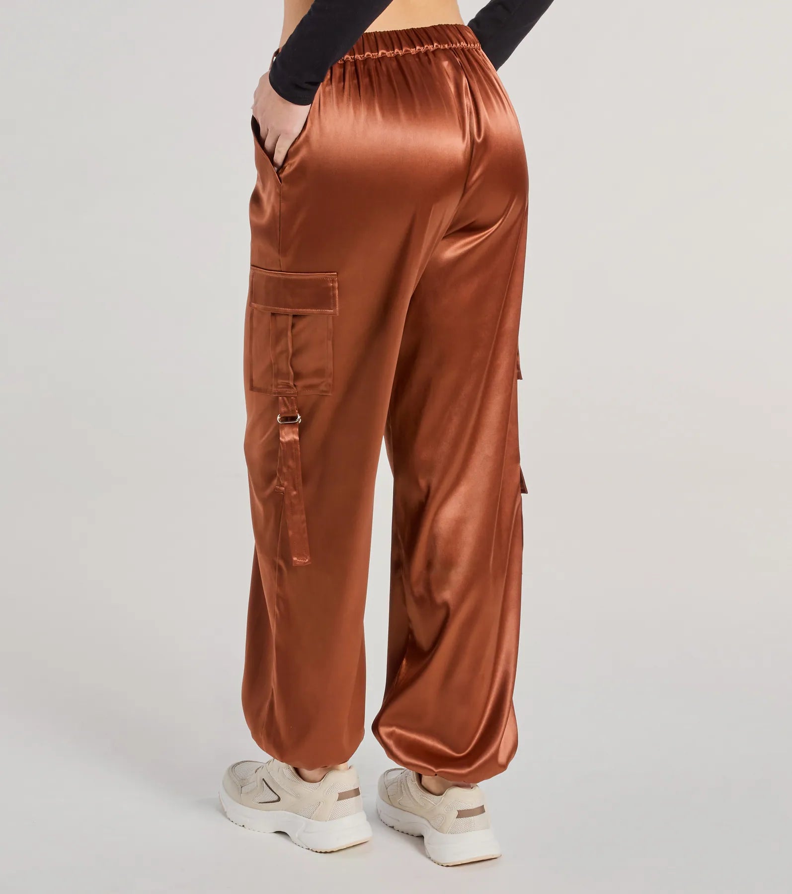 Ultimate Sleek Satin Cargo Joggers - High-Rise & Adjustable