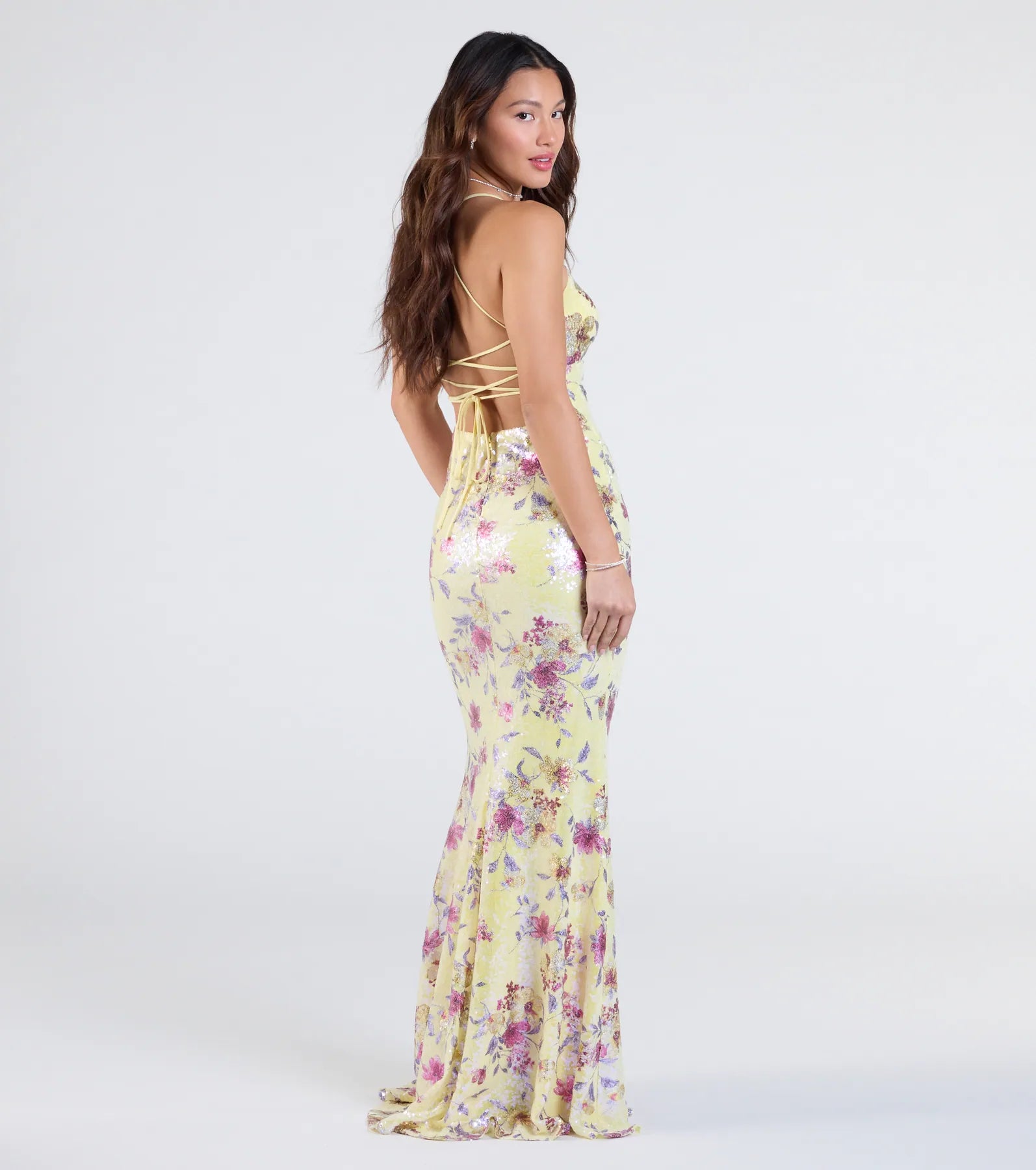 Ultimate Sierra Floral Sequin Lace-Up Gown