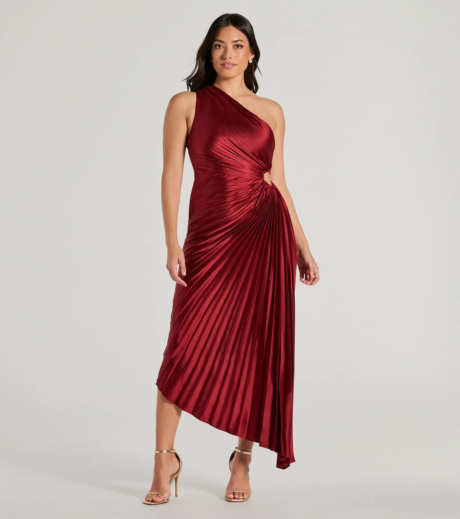 Premium Felicity One-Shoulder Pleated Satin Midi Dress for Special Occasions