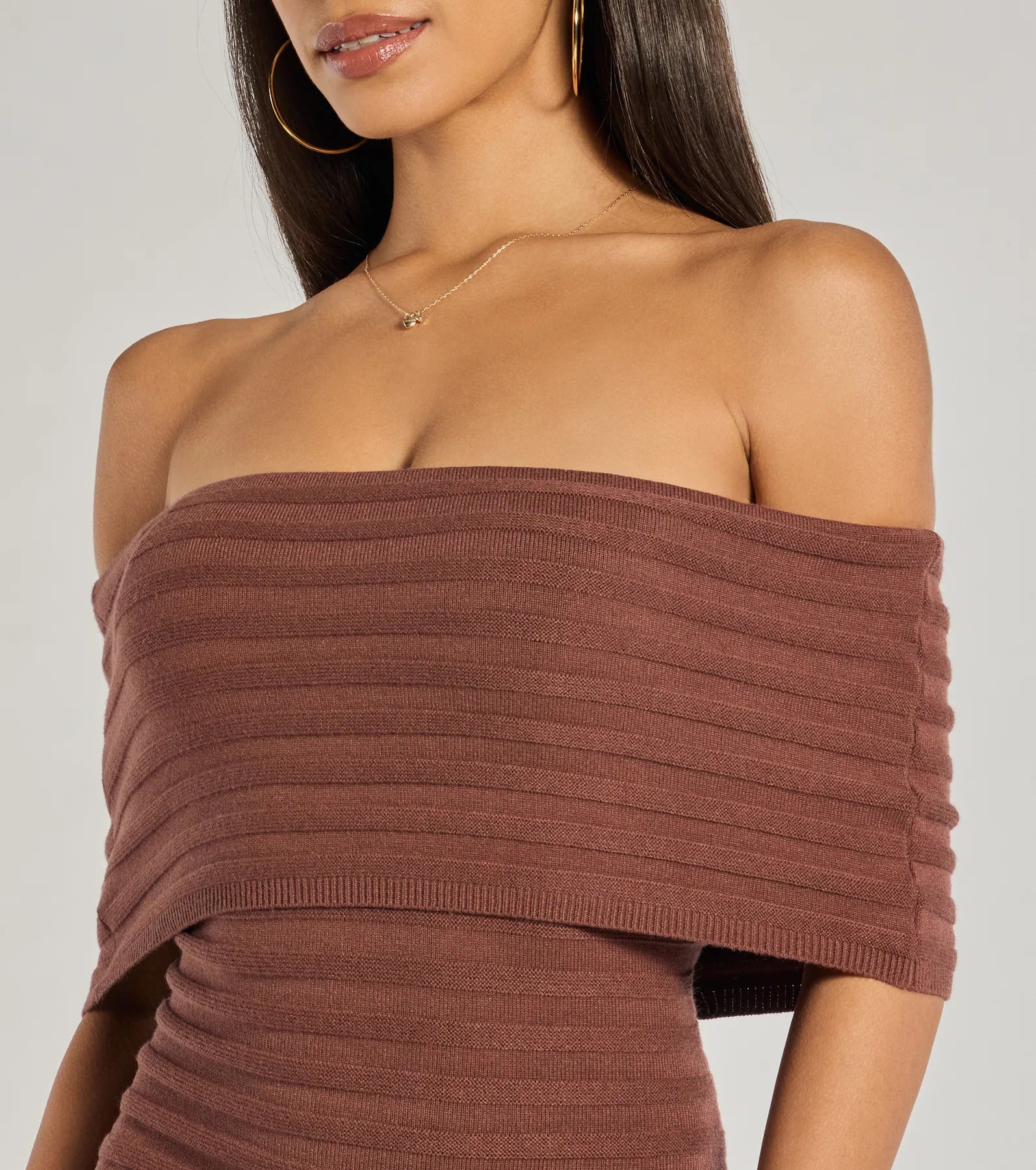 Ultimate Soft Ribbed Knit Off-The-Shoulder Mini Dress