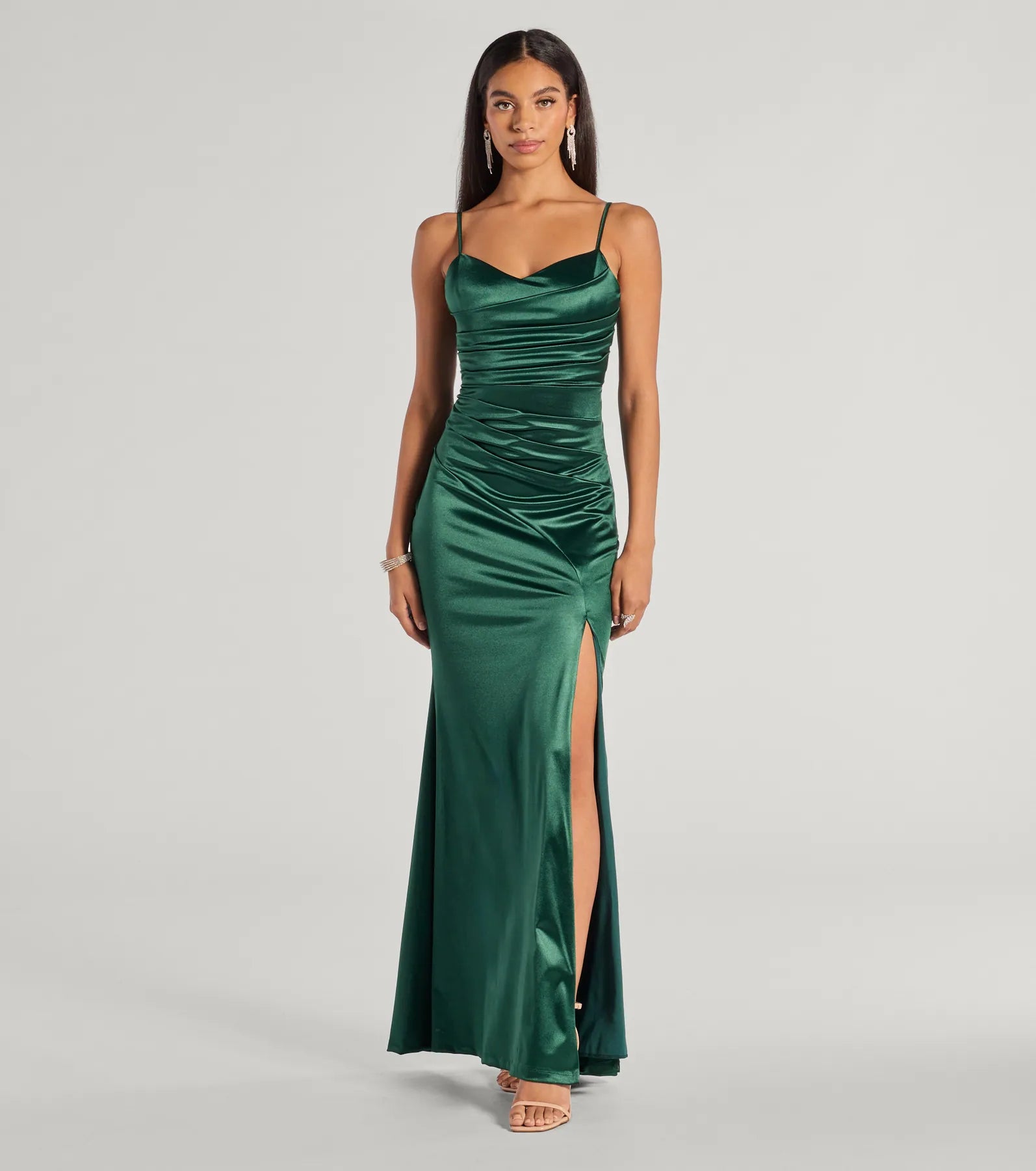 Premium Kamari Satin Pleated Mermaid Dress with High Slit