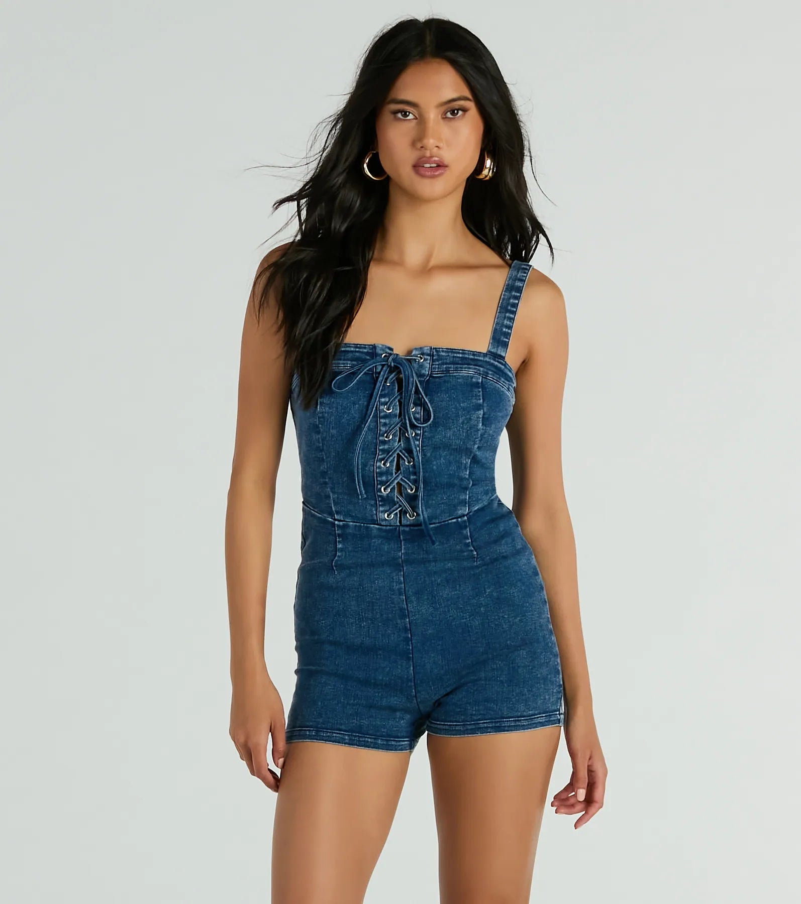 Ultimate Flirty Denim Romper - Lace-Up Summer Essential