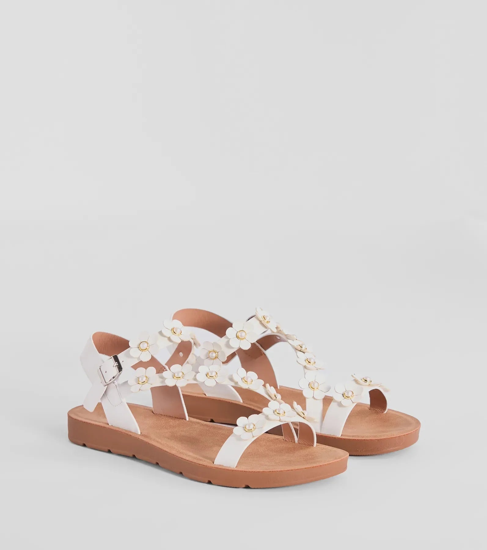 Floral Charm Strappy Faux Leather Sandals - Ultimate Summer Style