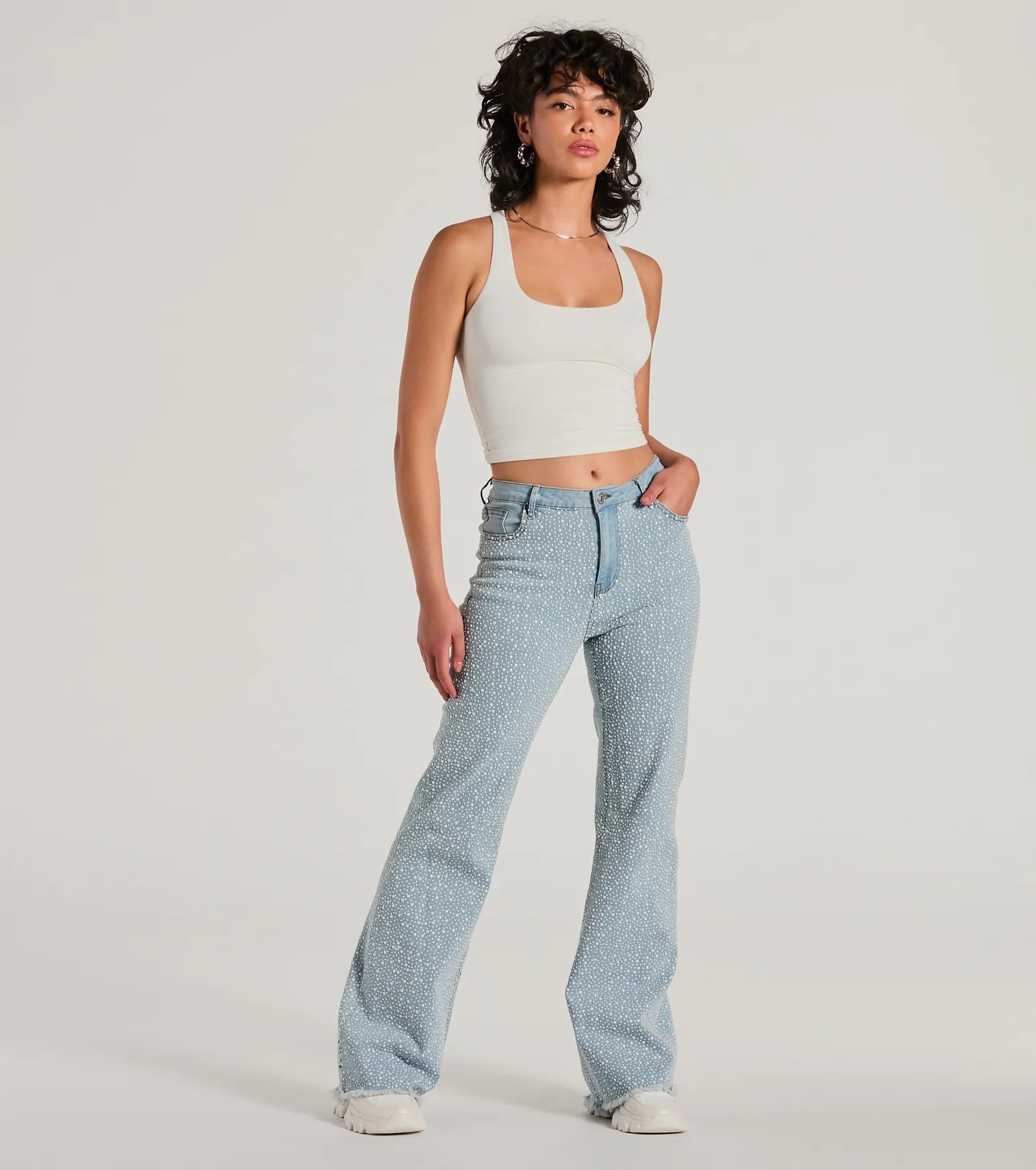 Ultimate Beaming Perfection Faux Pearl Bootcut Jeans