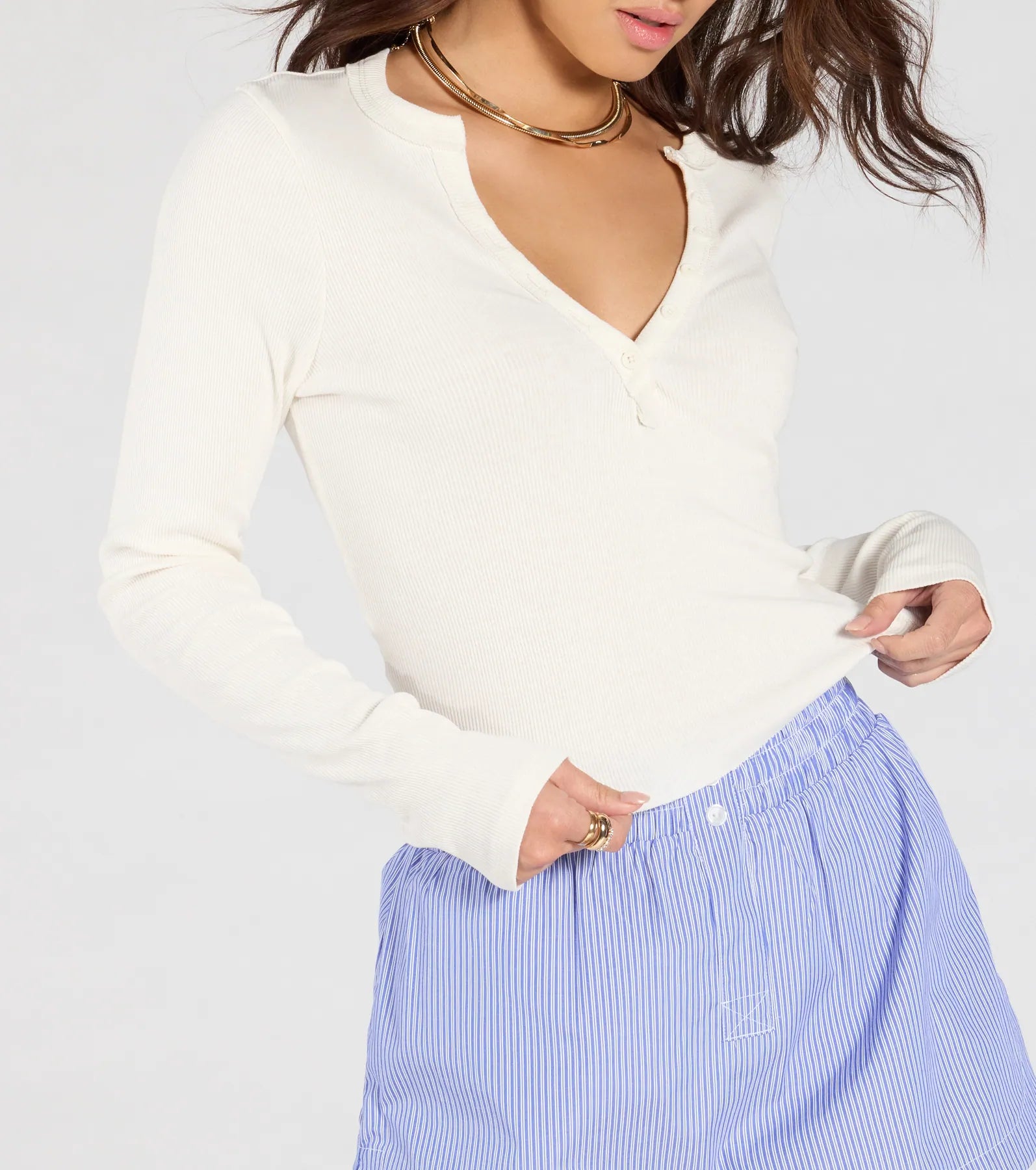 Premium Ribbed Long Sleeve Henley Crop Top - Ultimate Comfort & Style