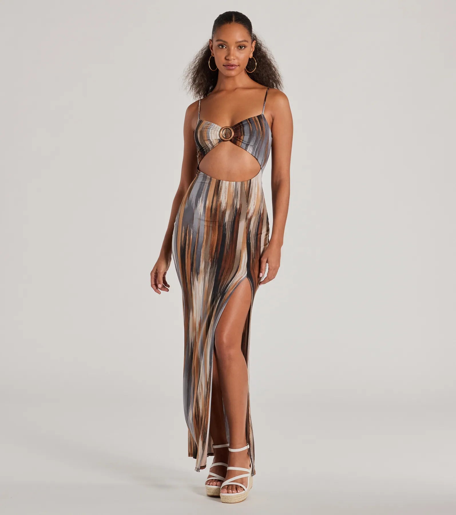 Premium Island Escape Cutout Maxi Dress - Abstract Print