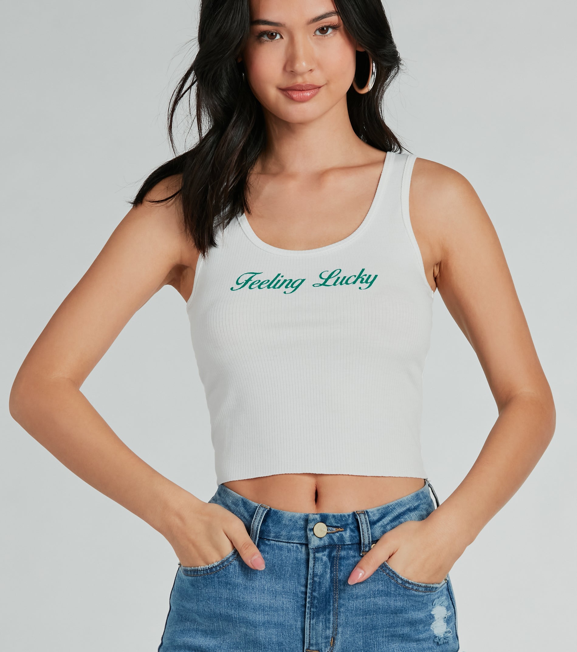 Premium Feeling Lucky Graphic Tank Crop Top