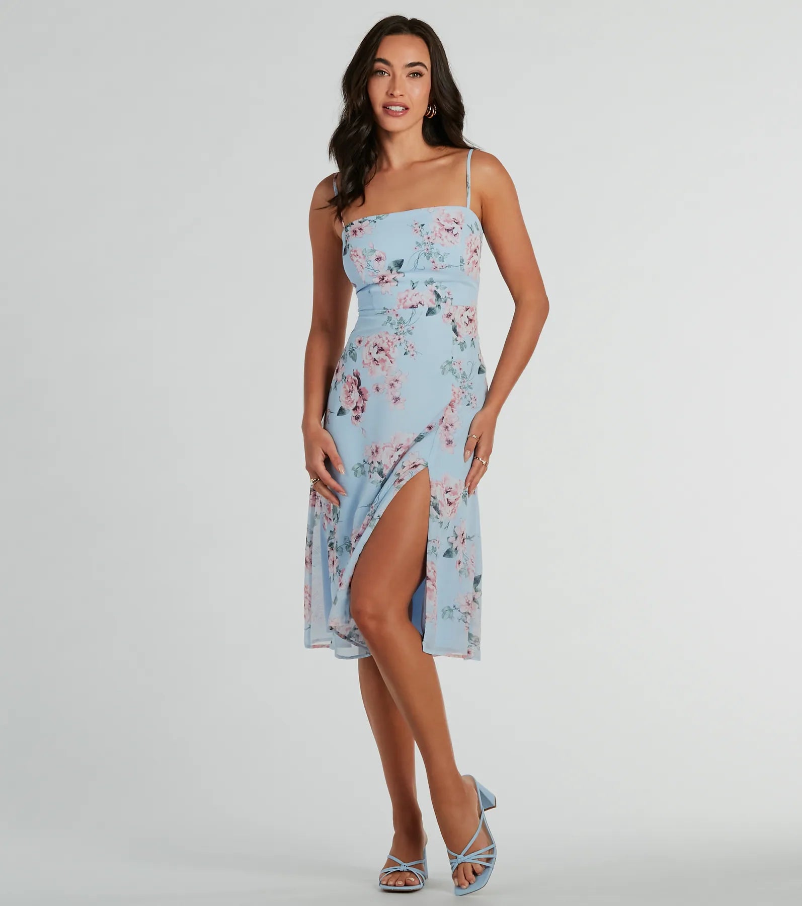 Premium Floral Elegance Chiffon A-Line Midi Dress