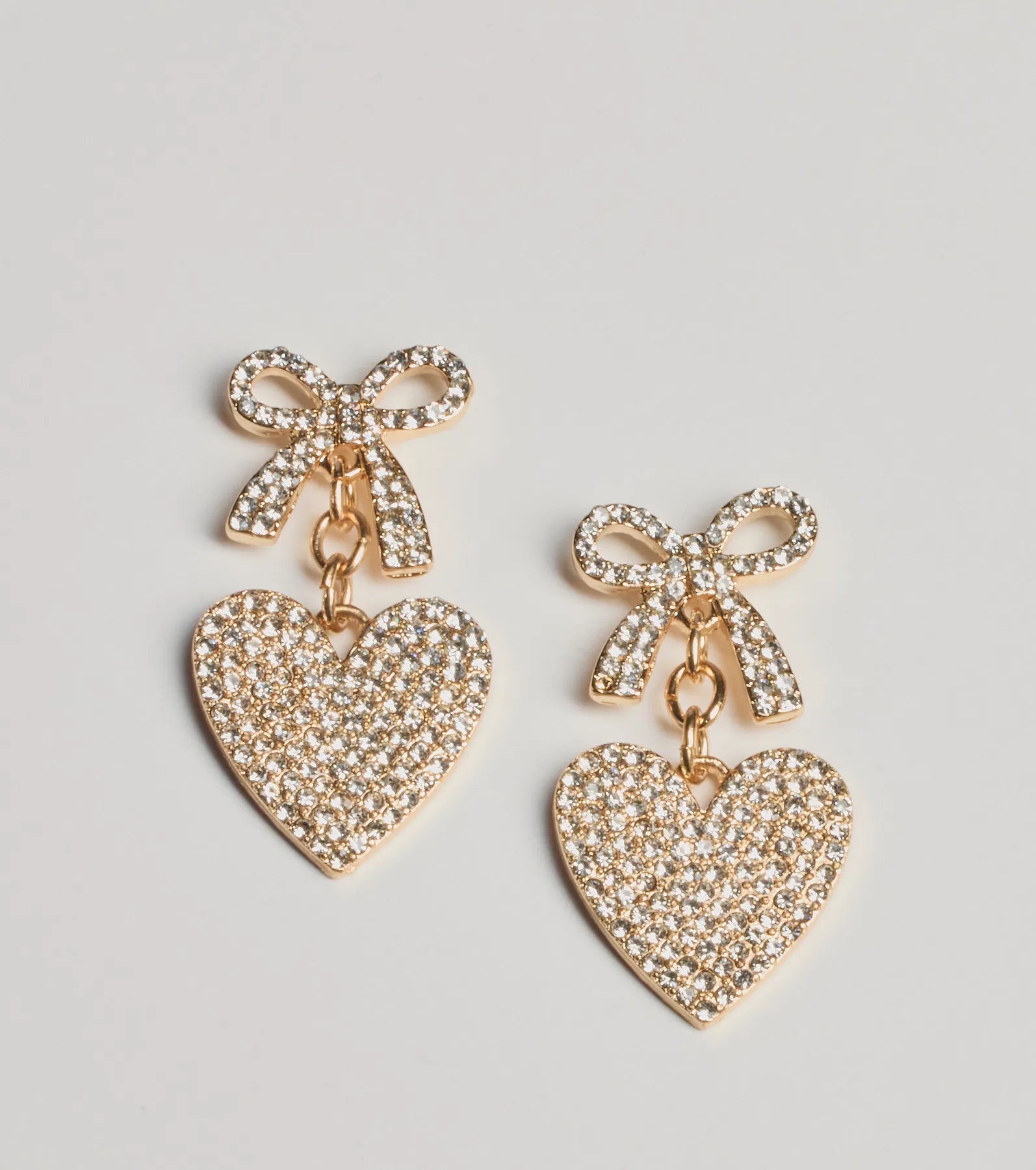 Ultimate Whimsy Charm Rhinestone Bow & Heart Earrings