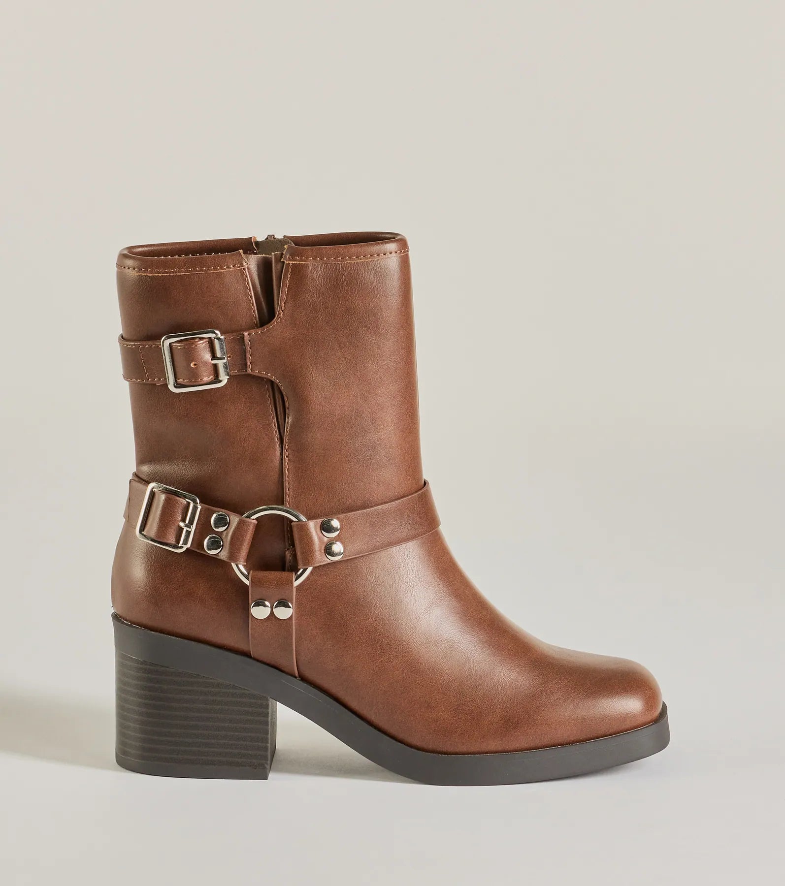 Ultimate Moto Chic Buckled Faux Leather Ankle Booties