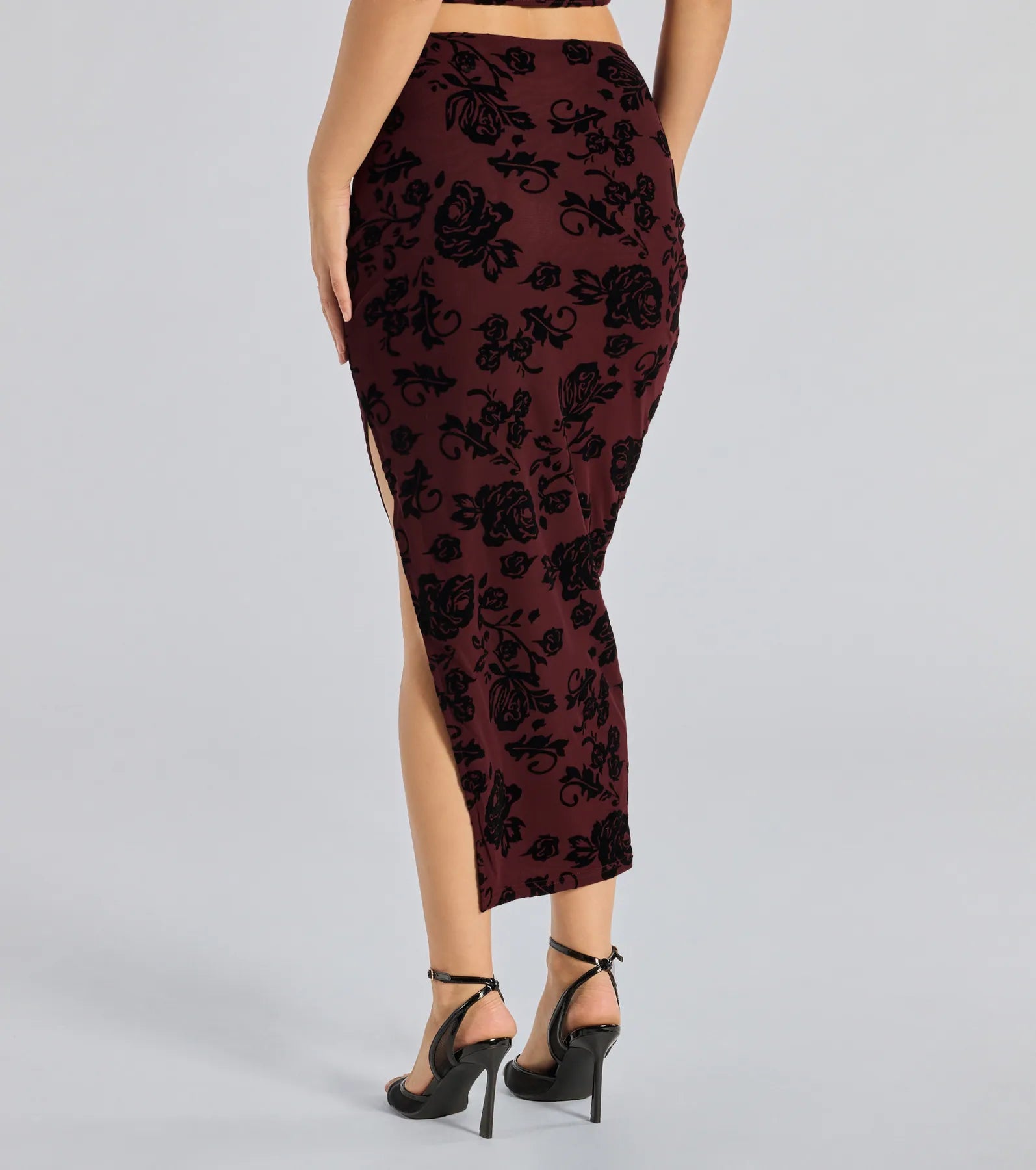 Premium Luxe Velvet Floral Midi Skirt - Ultimate Elegance