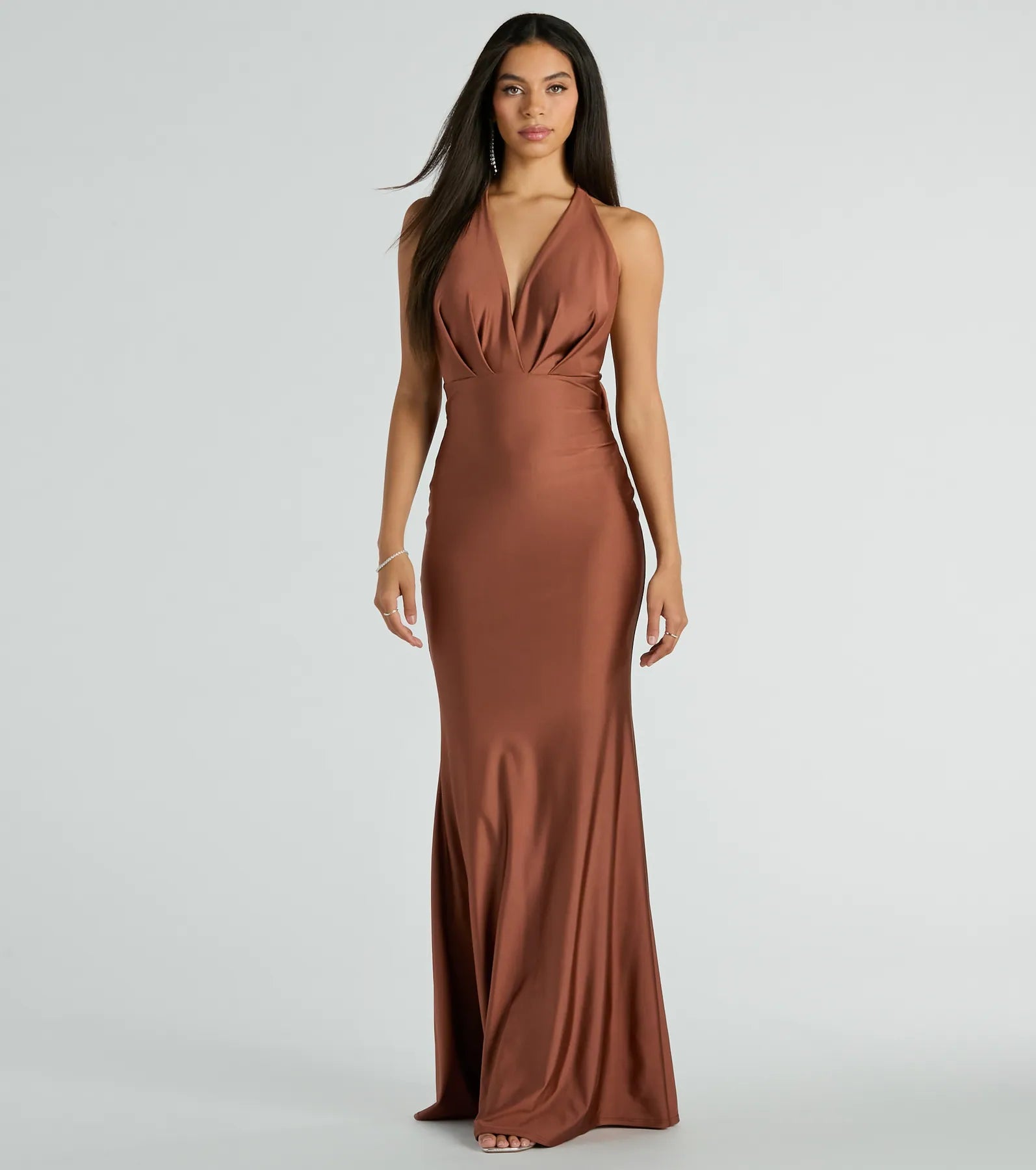 Premium Dallas V-Neck Halter Open Back Mermaid Gown