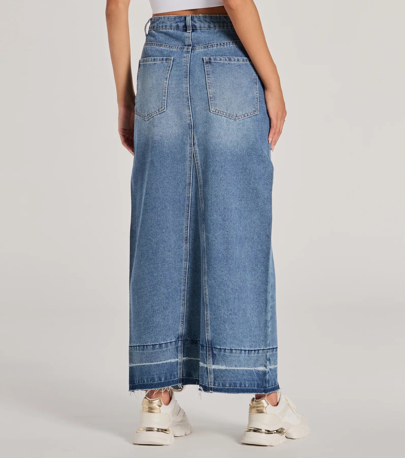 Ultimate Vibe High Slit Denim Maxi Skirt