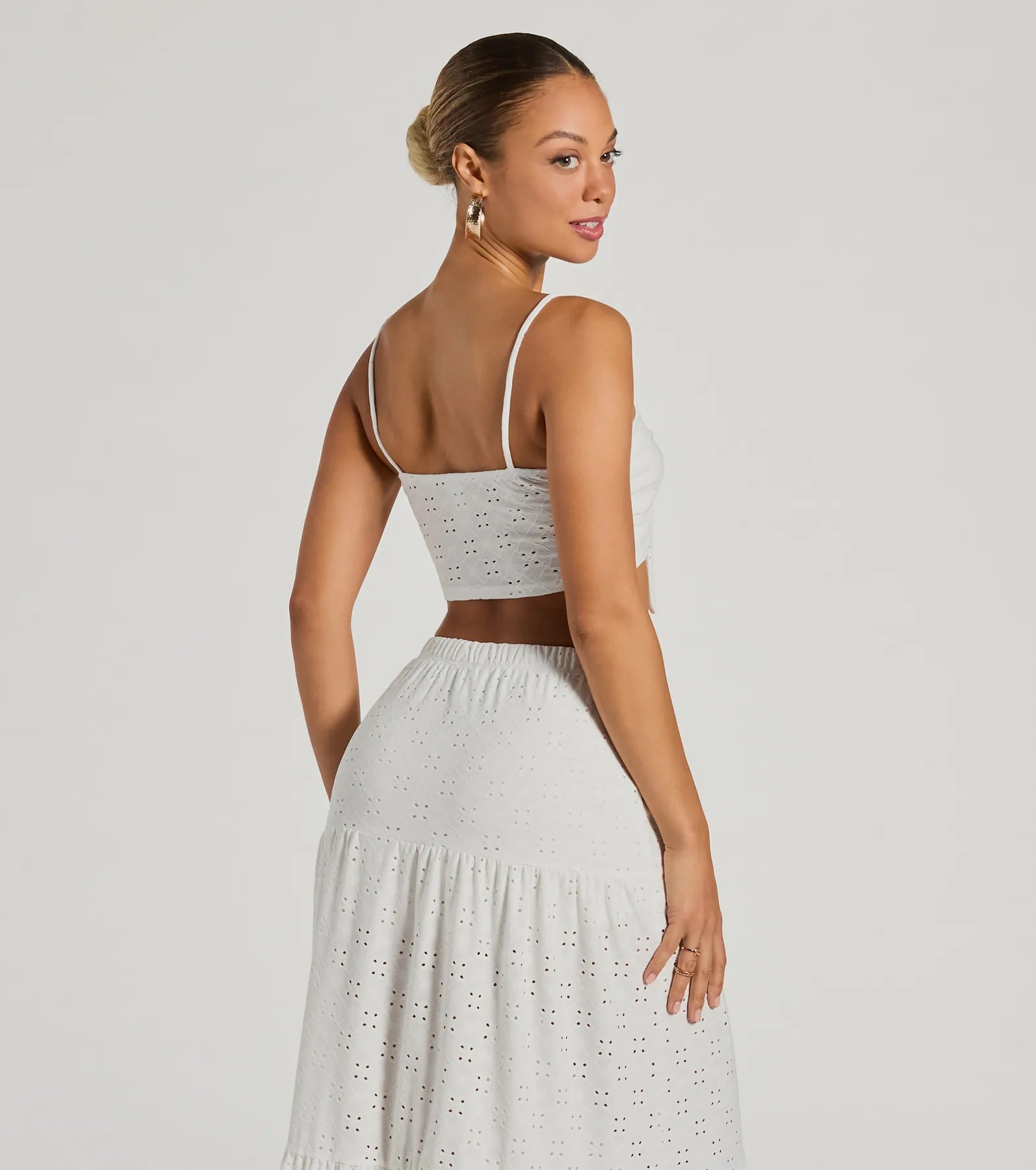 Ultimate Summer Vibe Tie-Front Eyelet Crop Top