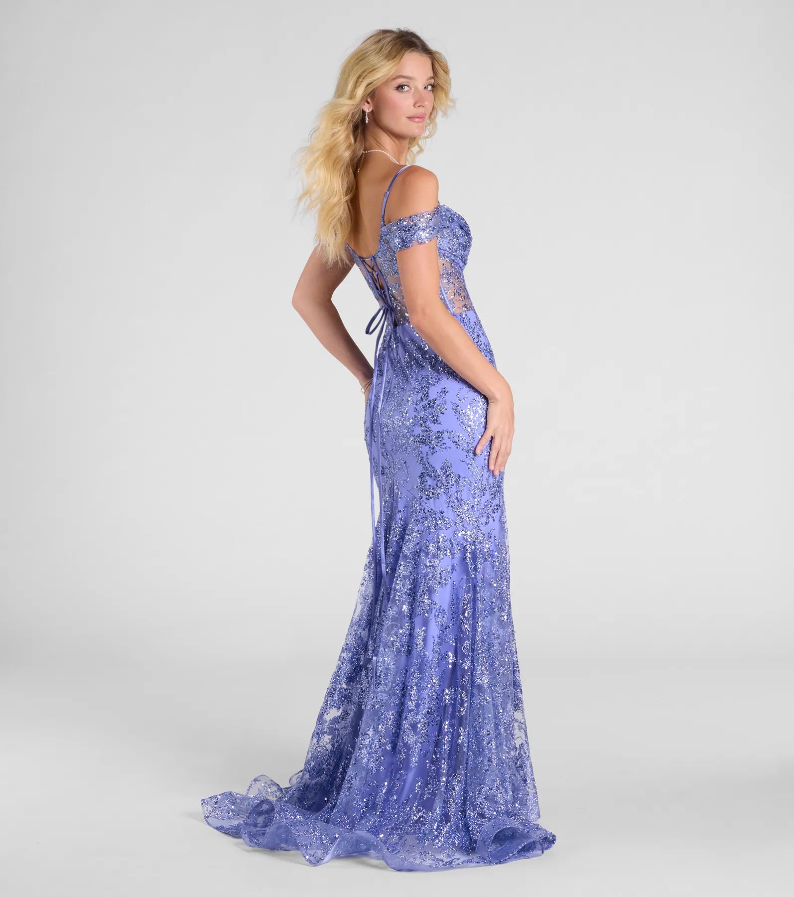 Marie Premium Glitter Sequin Cold Shoulder Mermaid Gown