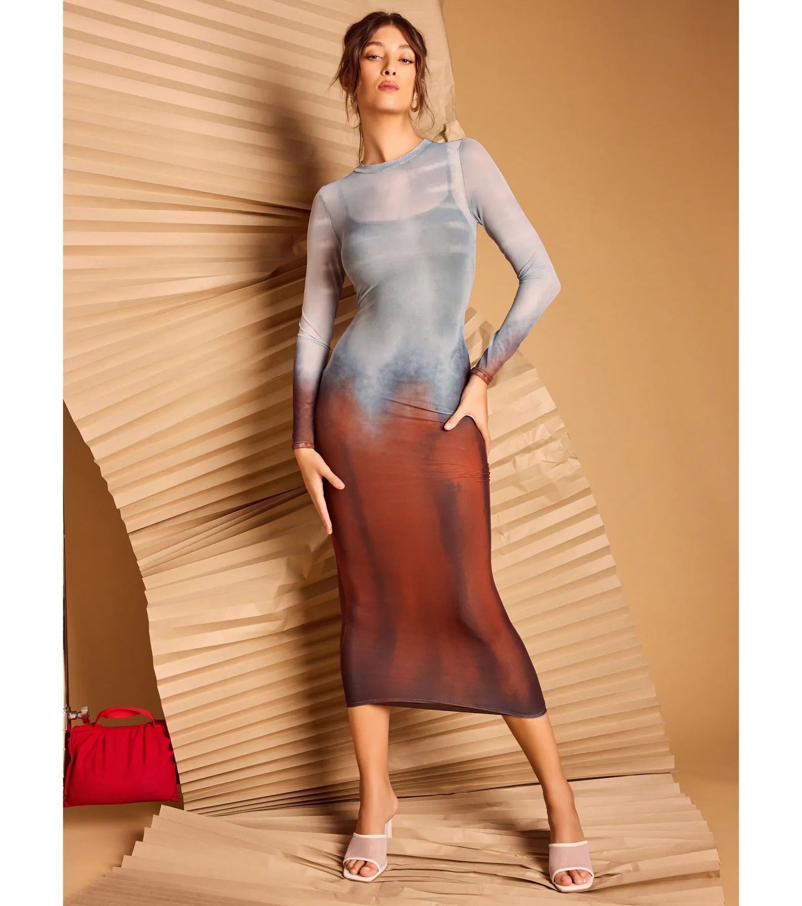 Ultimate Sultry Silhouette Abstract Mesh Midi Dress