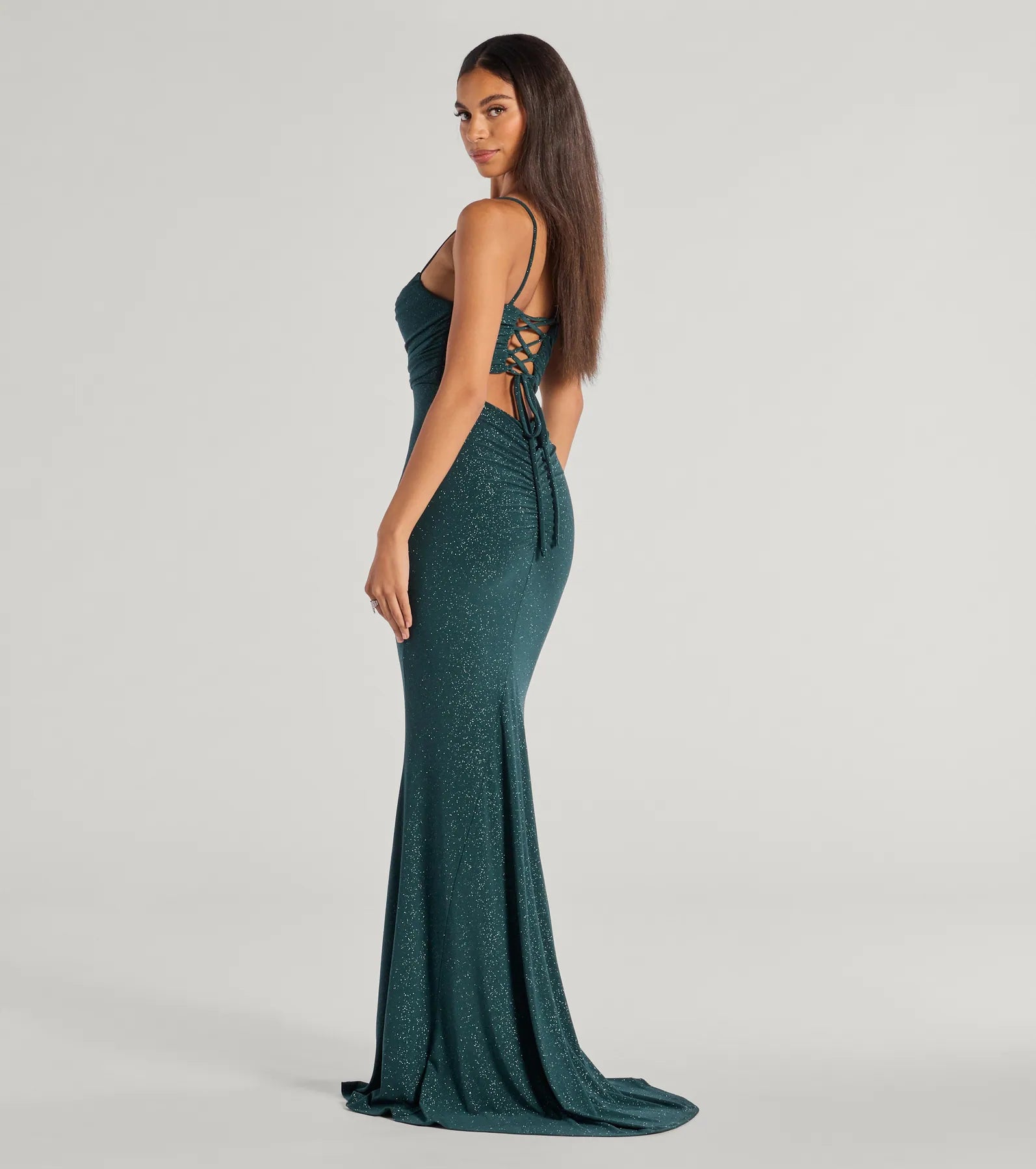 Premium Glitter Lace-Up Mermaid Gown for Special Occasions