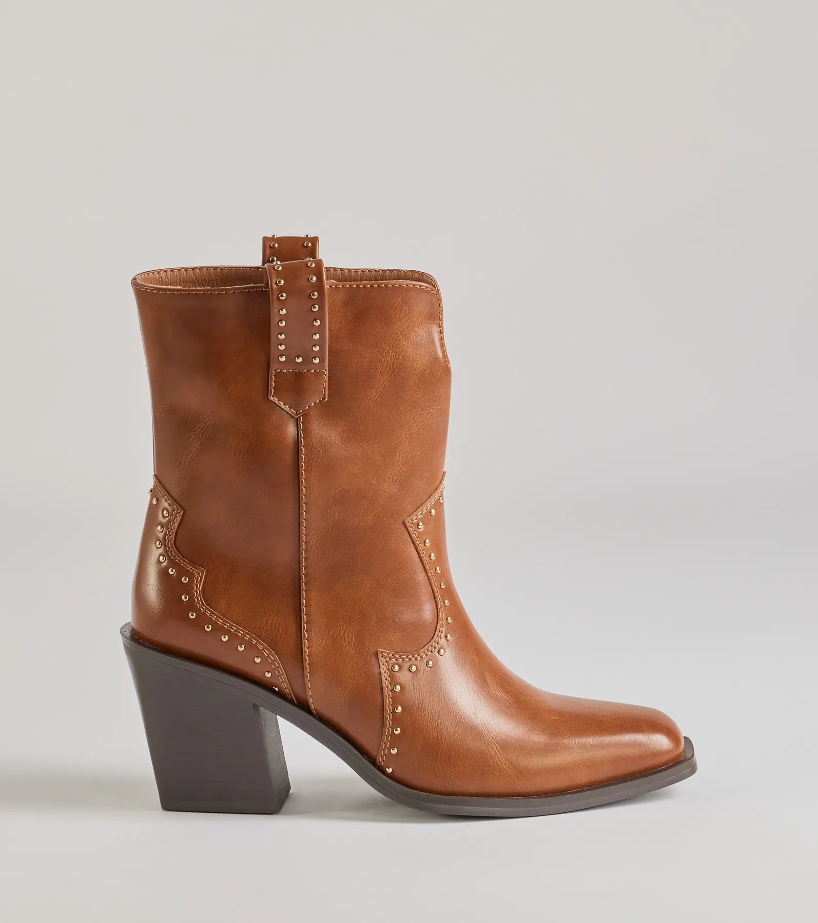 Premium Western-Inspired Studded Faux Leather Booties