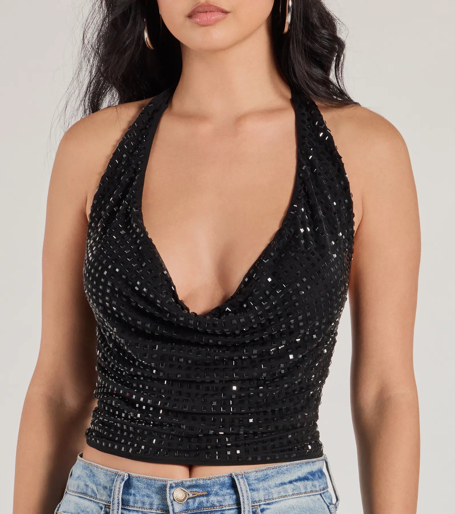 Ultimate Glam Rhinestone Halter Crop Top