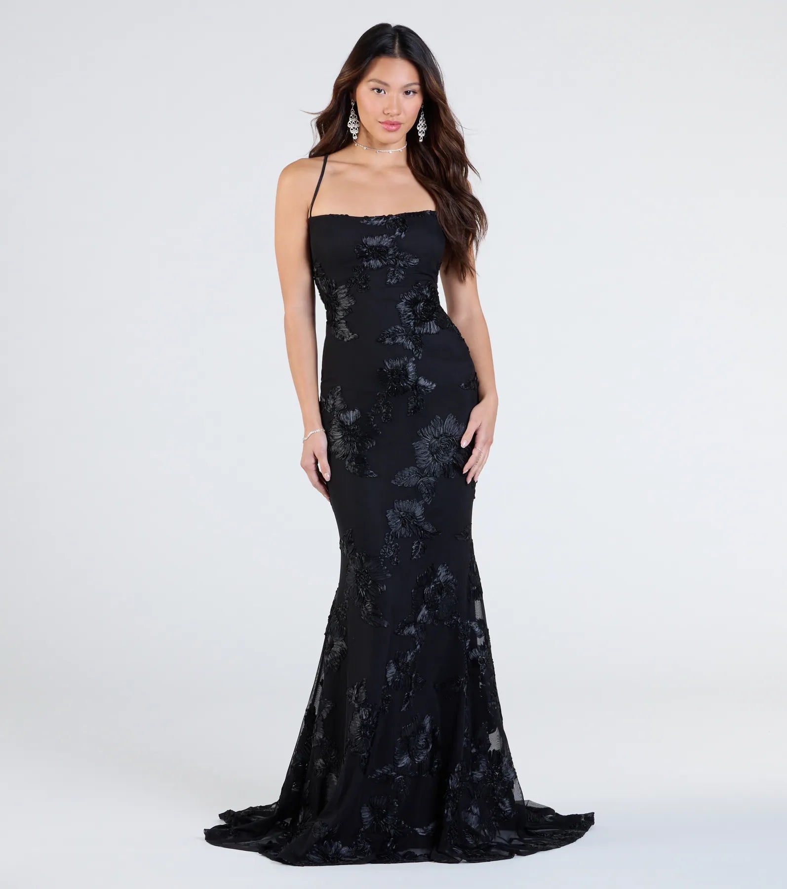 Premium Gabi Lace-Up Floral Mermaid Gown