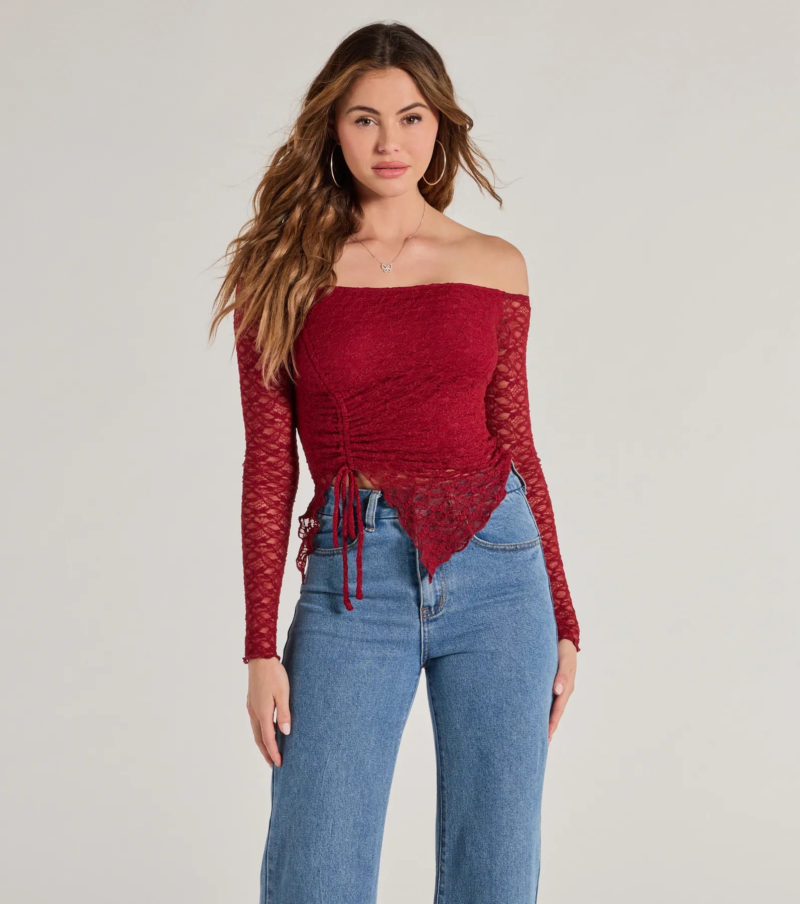 Ultimate Off-The-Shoulder Ruched Lace Top - Trendy & Elegant