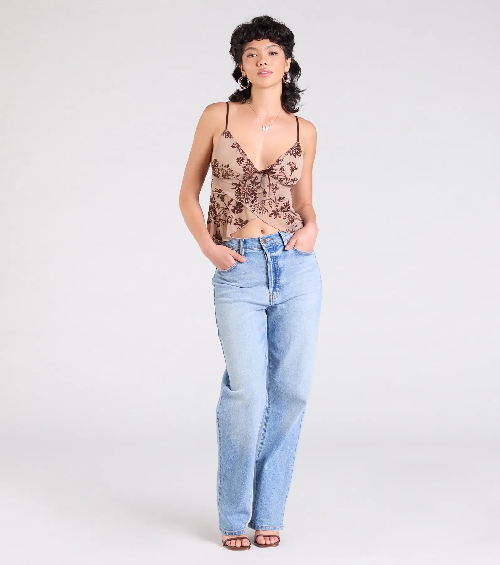 Ultimate Sultry Floral Velvet V-Neck Crop Top