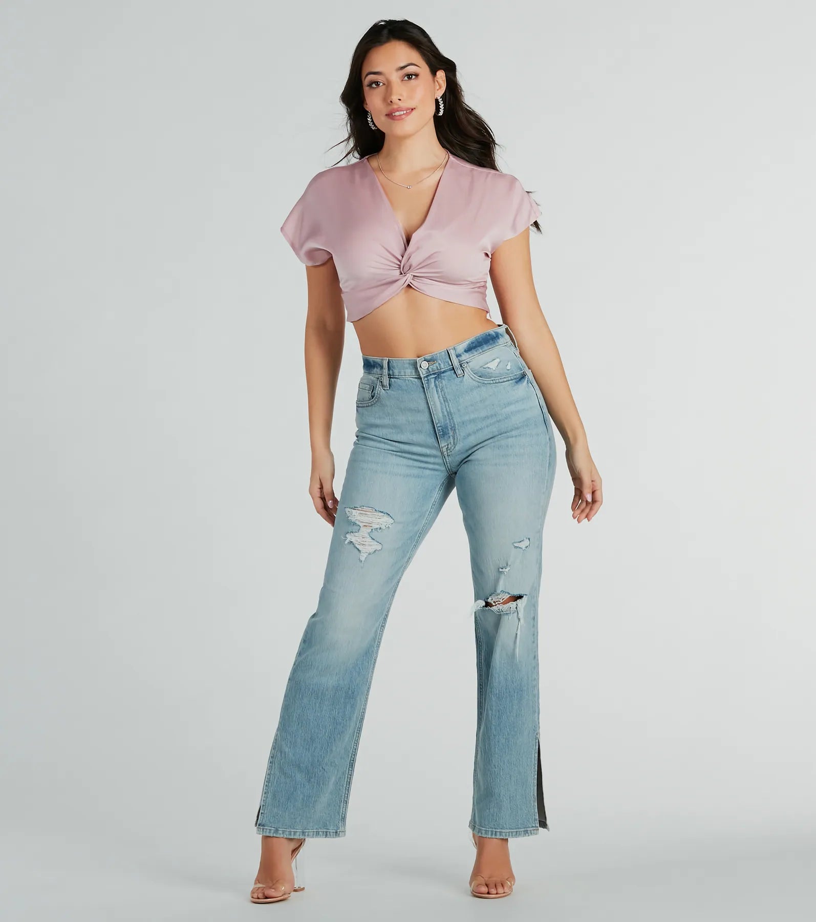 Ultimate So Sweet Satin Crop Top with Twist-Front Design