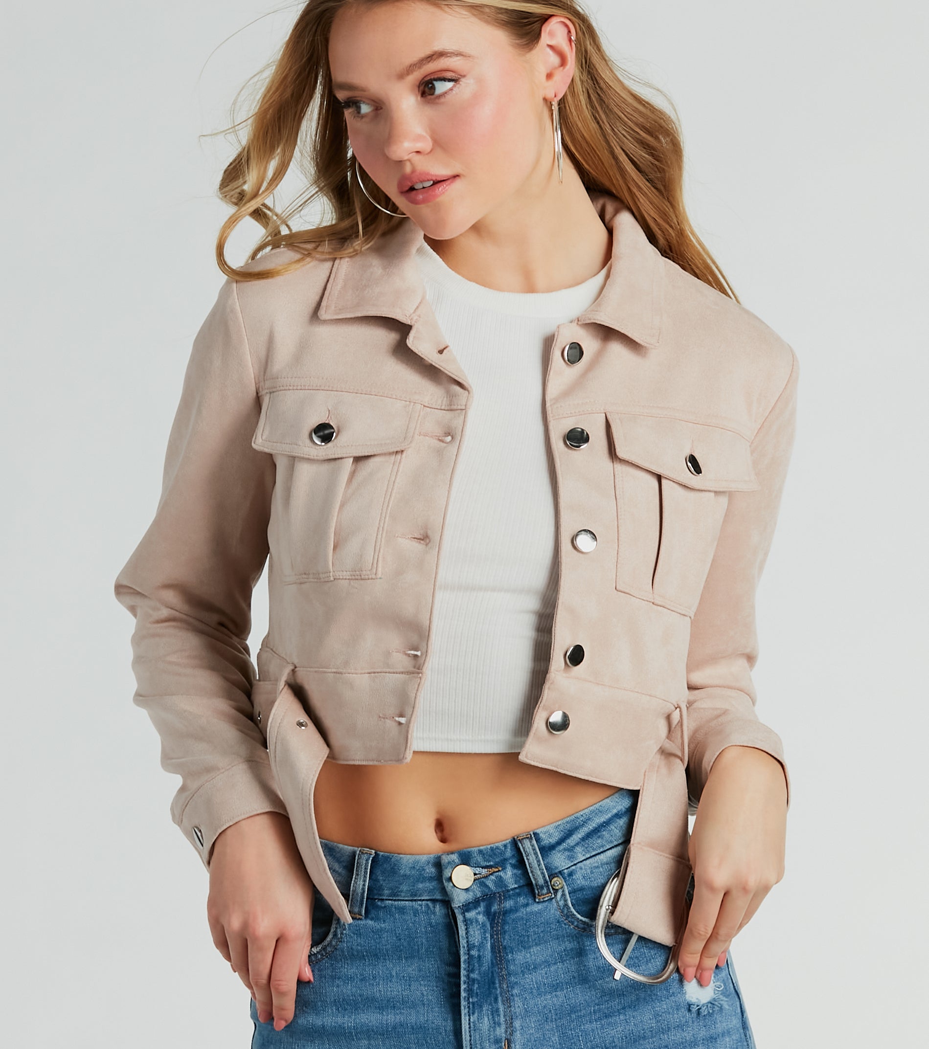 Premium Faux Suede Belted Moto Jacket - Iconic Cropped Style