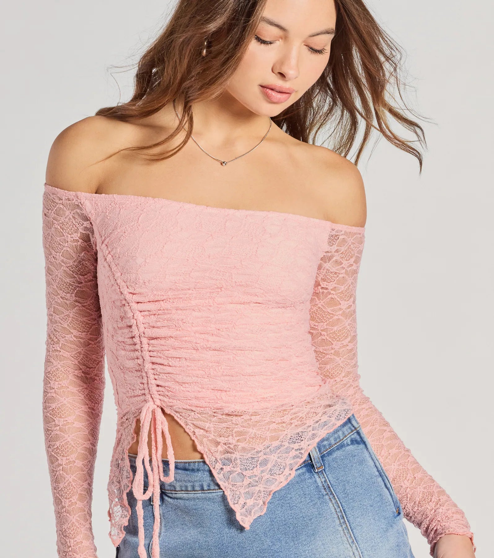 Ultimate Off-The-Shoulder Ruched Lace Top - Trendy & Elegant