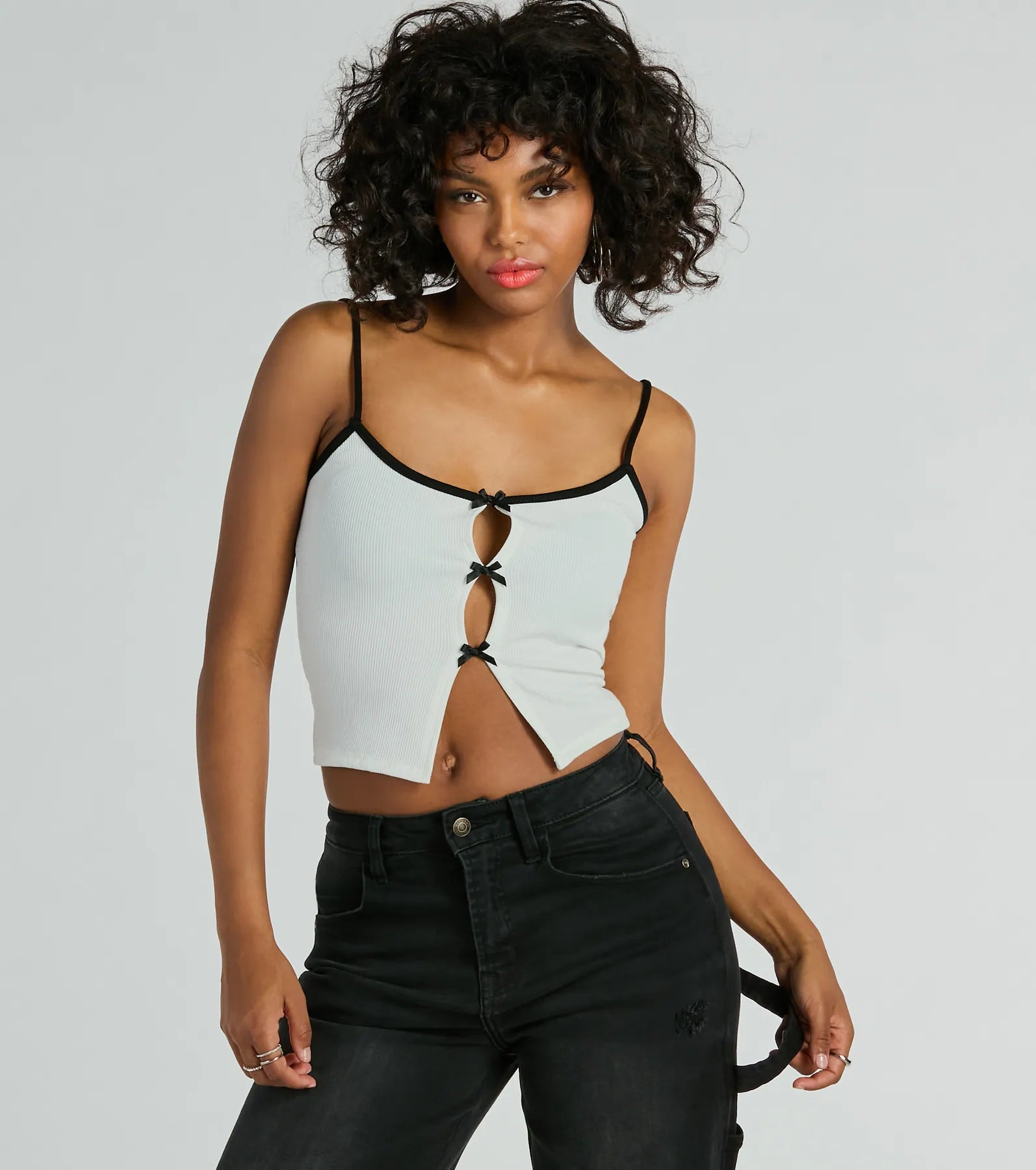 Ultimate Feminine Flair Bow Cutout Crop Top