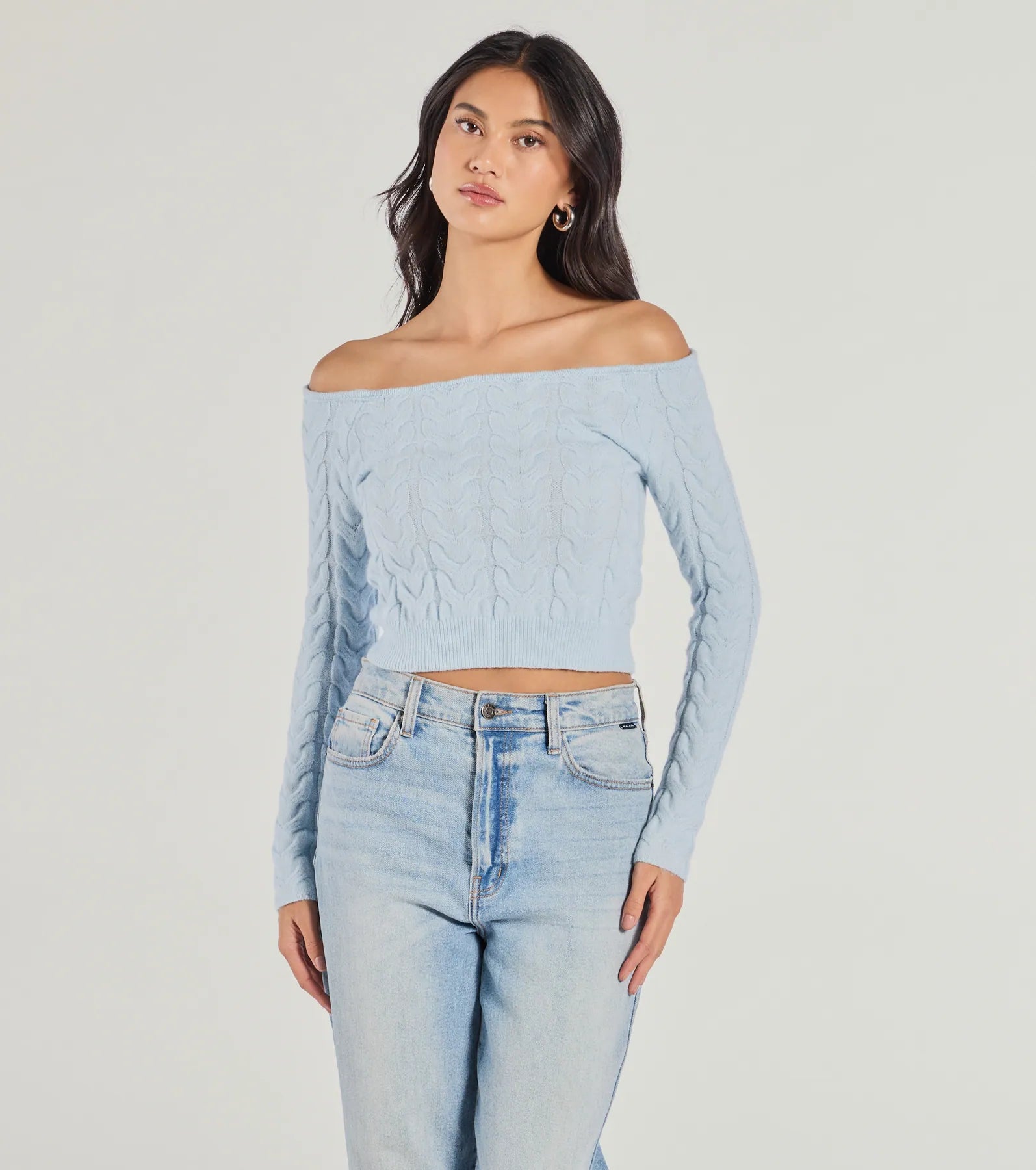 Ultimate Cozy Cutie Off-The-Shoulder Cable Knit Top