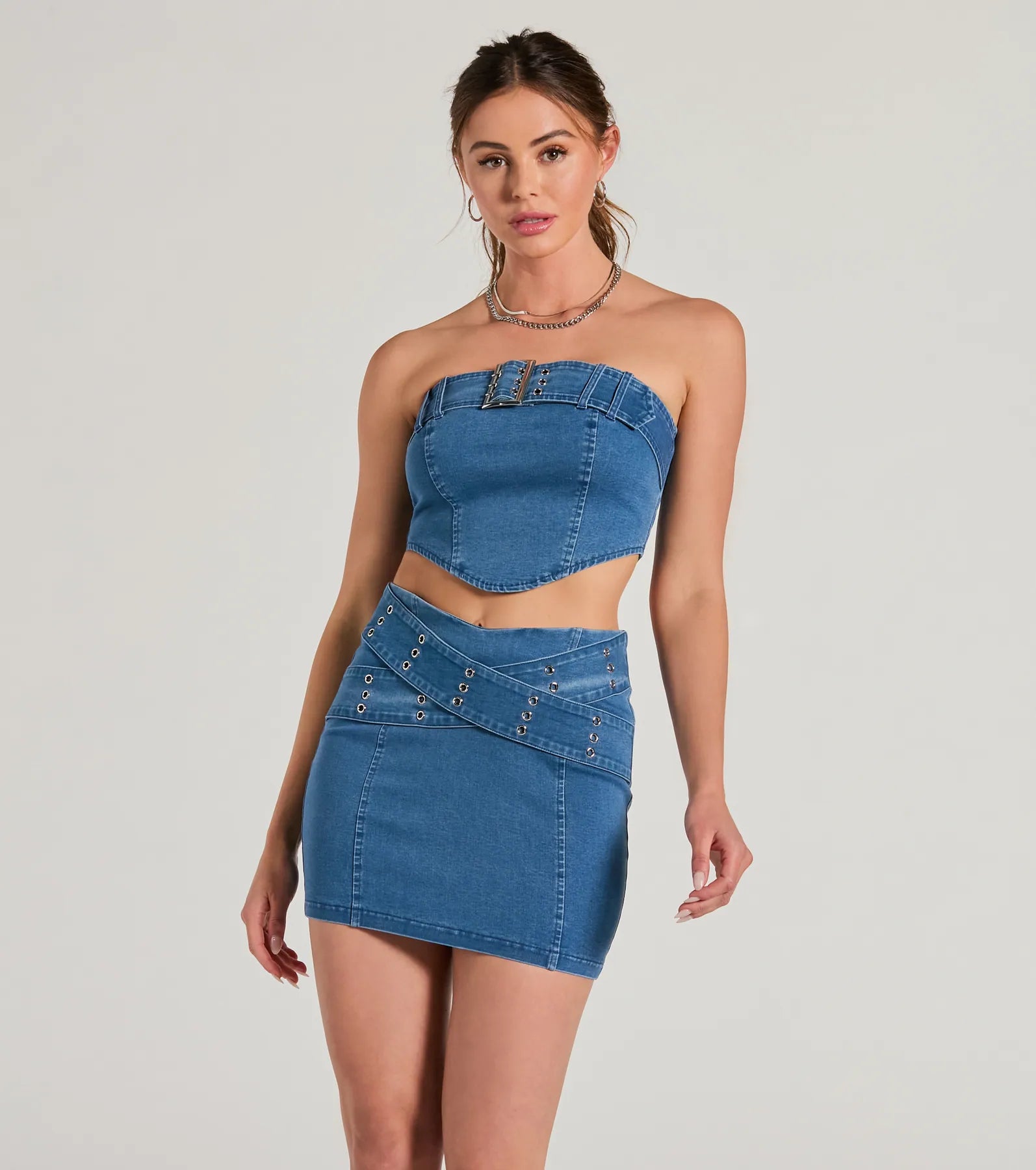 Ultimate Daily Vibe Cross-Belted Denim Mini Skirt