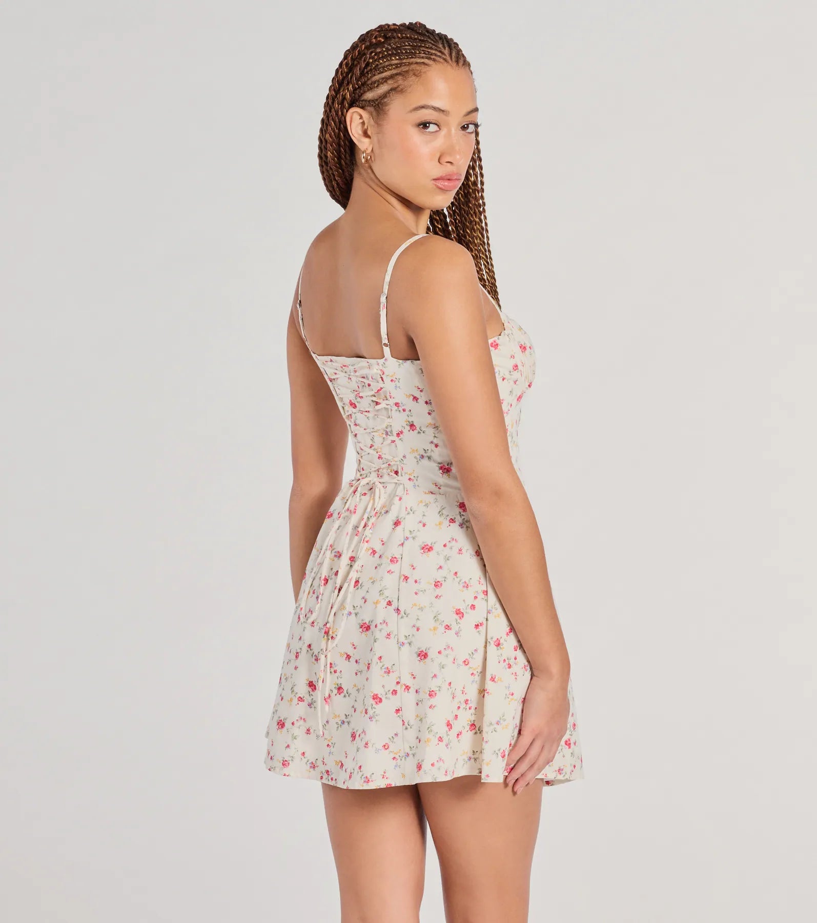 Ultimate Flirty Romance Corset Lace-Up Floral A-Line Mini Dress