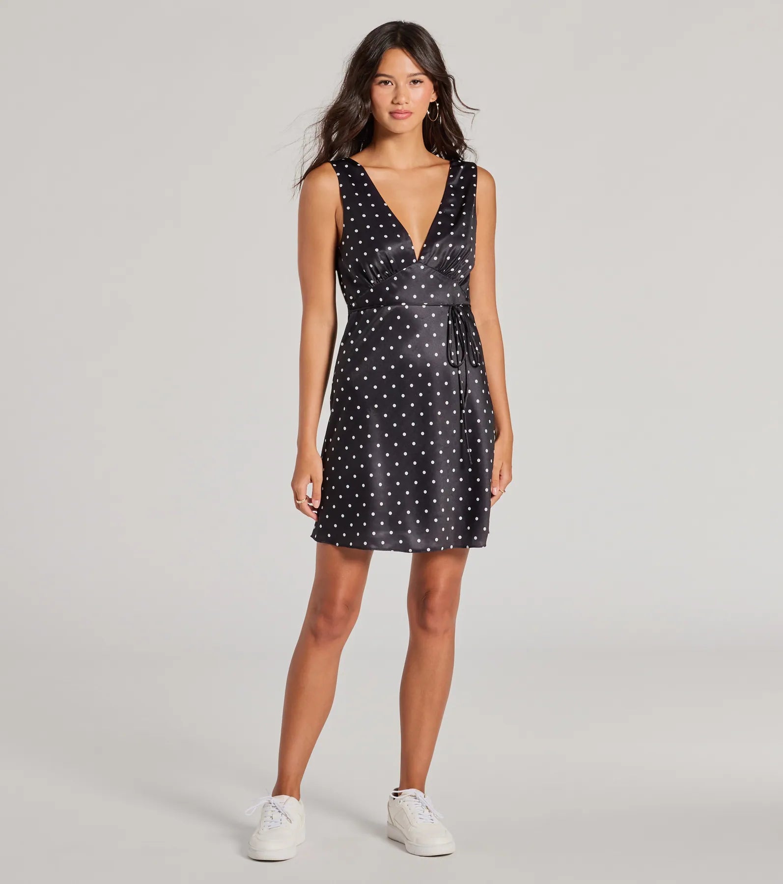 Ultimate Polka Dot V-Neck Mini Dress - Premium Satin Elegance