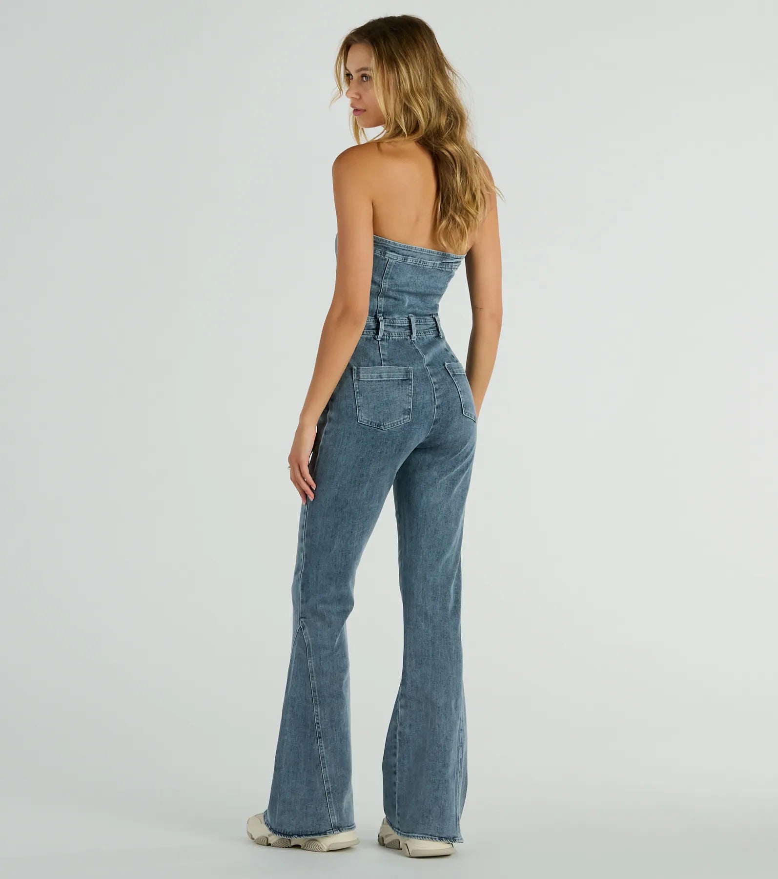 Ultimate Retro Strapless Denim Jumpsuit - Premium Flare Design