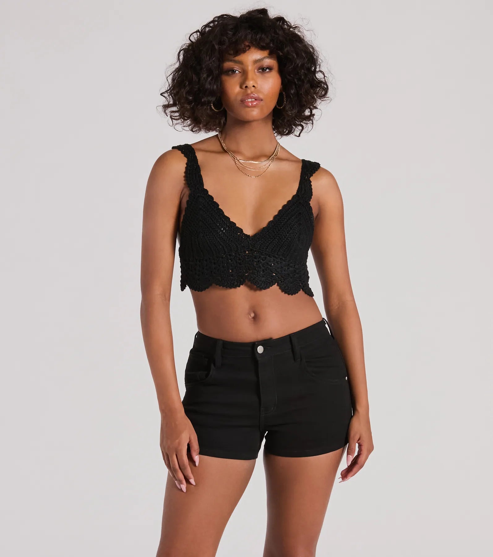 Premium Sunset Serenity V-Neck Crochet Crop Top