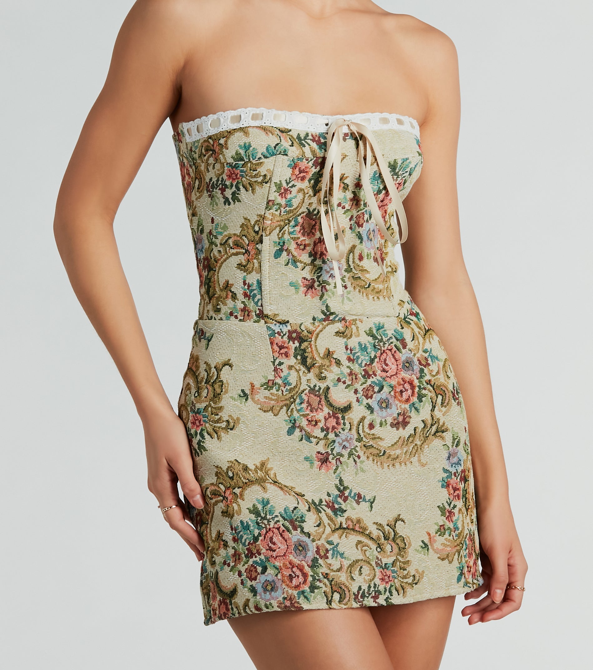 Ultimate Romance Lace-Up Floral Mini Dress