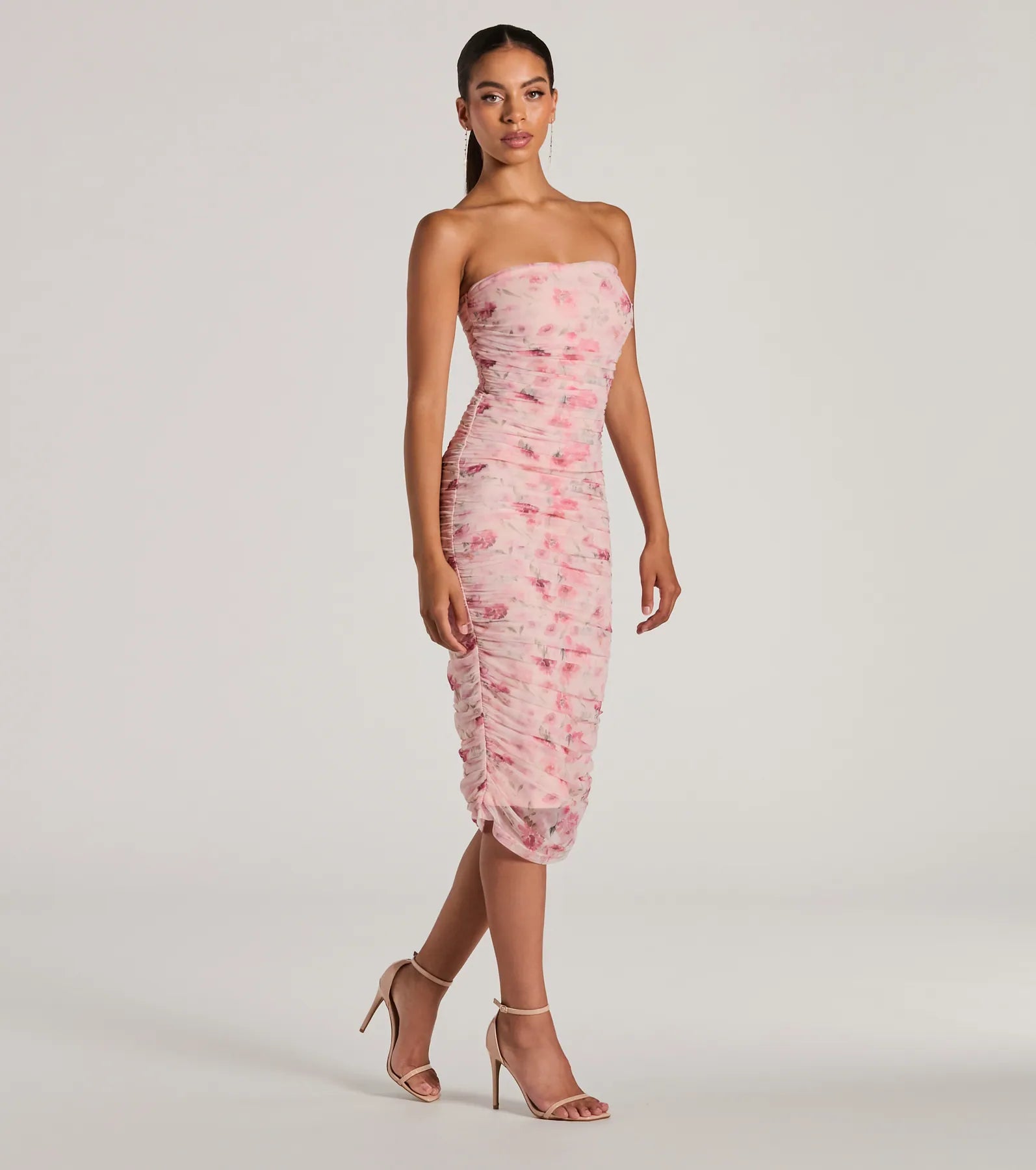 Premium Love & Floral Strapless Mesh Midi Dress - Ultimate Summer Elegance