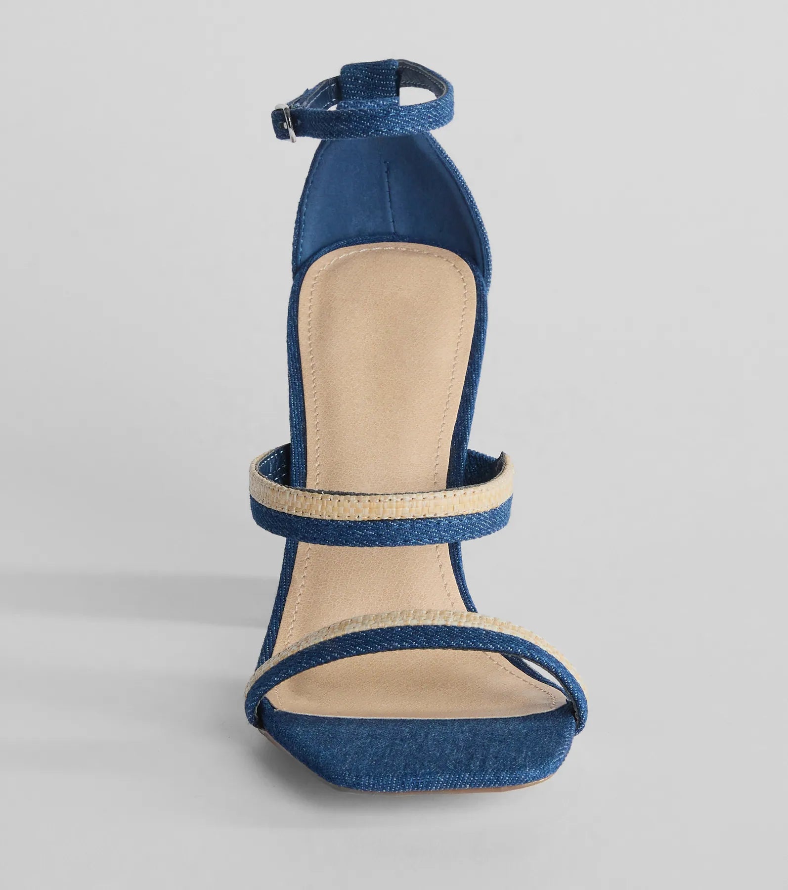 Ultimate Sunshine Check Strappy Straw Denim Block Heels