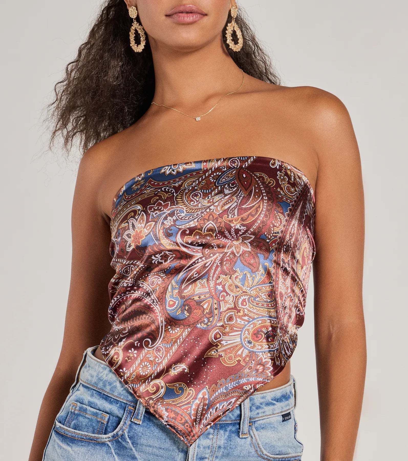 Ultimate Sangria Sunset Paisley Satin Crop Top